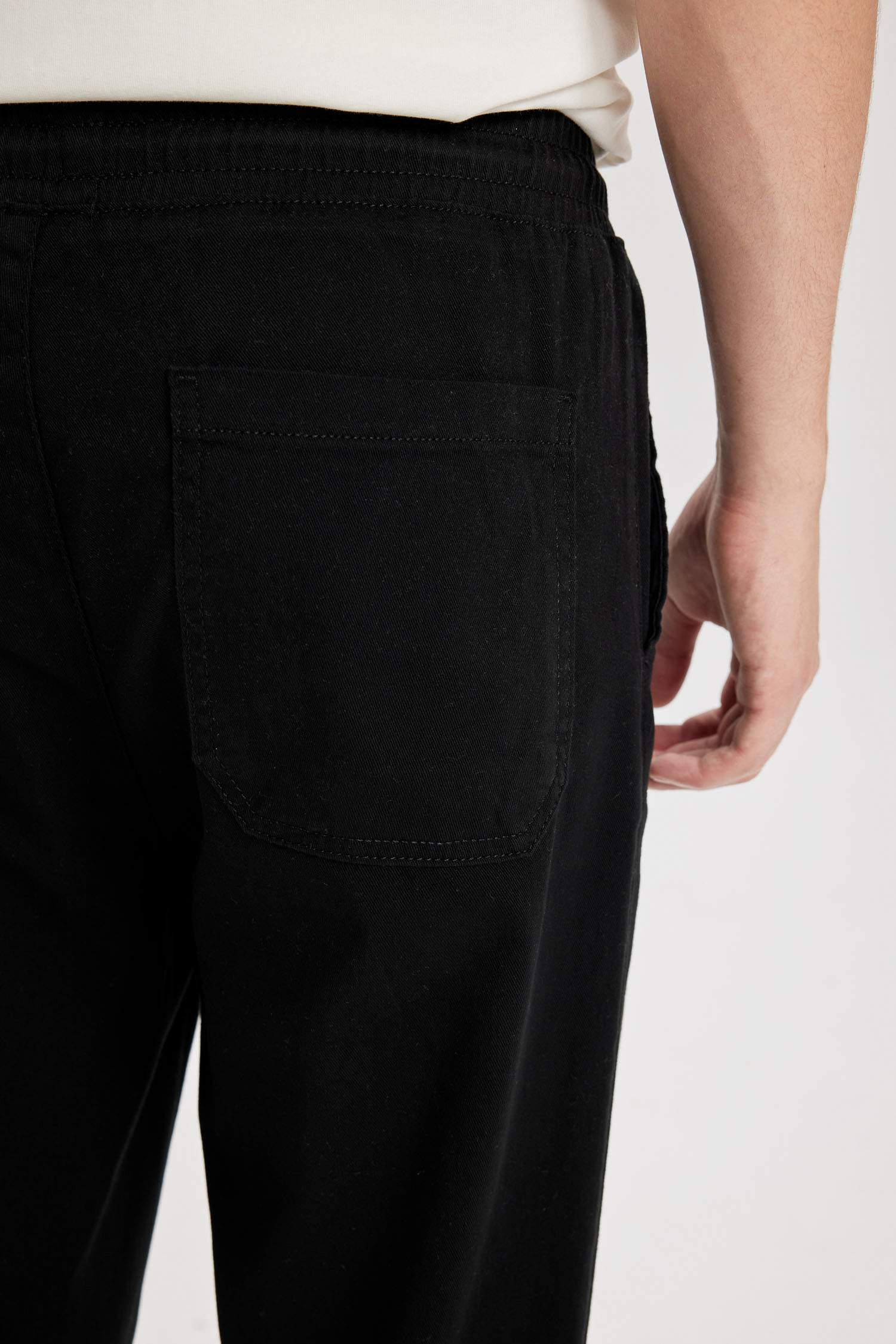 %100 Pamuk Jogger Gabardin Pantolon Beli Regular Fit Bağcıklı Lastikli Paça