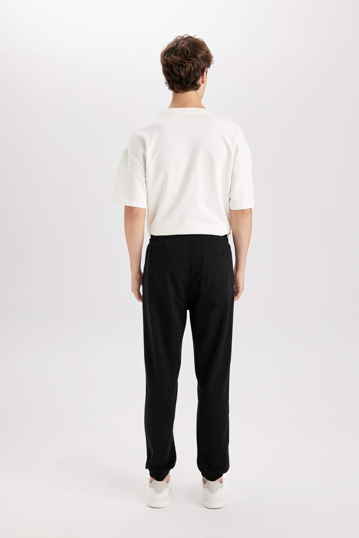 %100 Pamuk Jogger Gabardin Pantolon Beli Regular Fit Bağcıklı Lastikli Paça