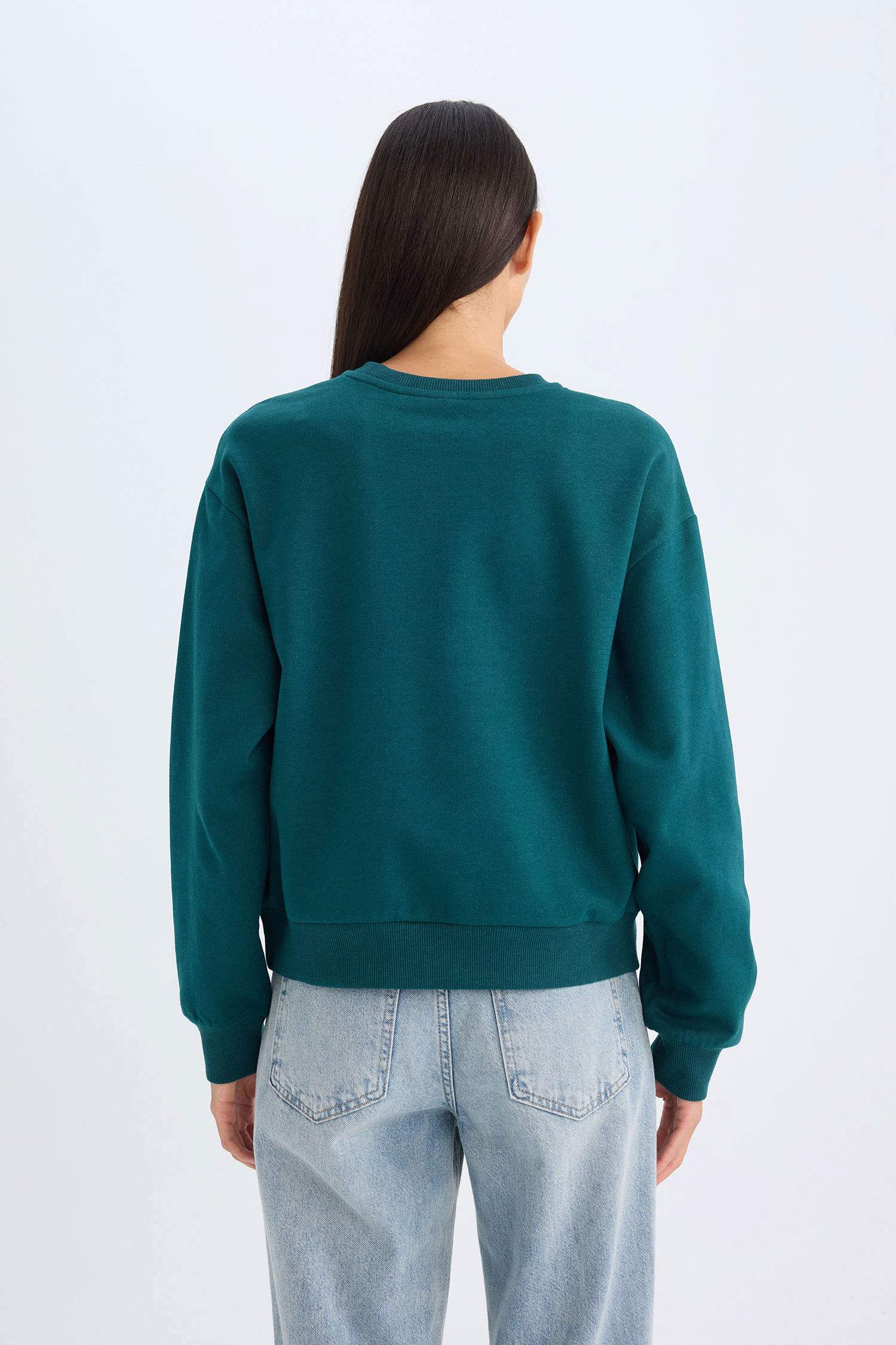 سويت شيرت قصة عادية بياخة مستديرة بطبعة