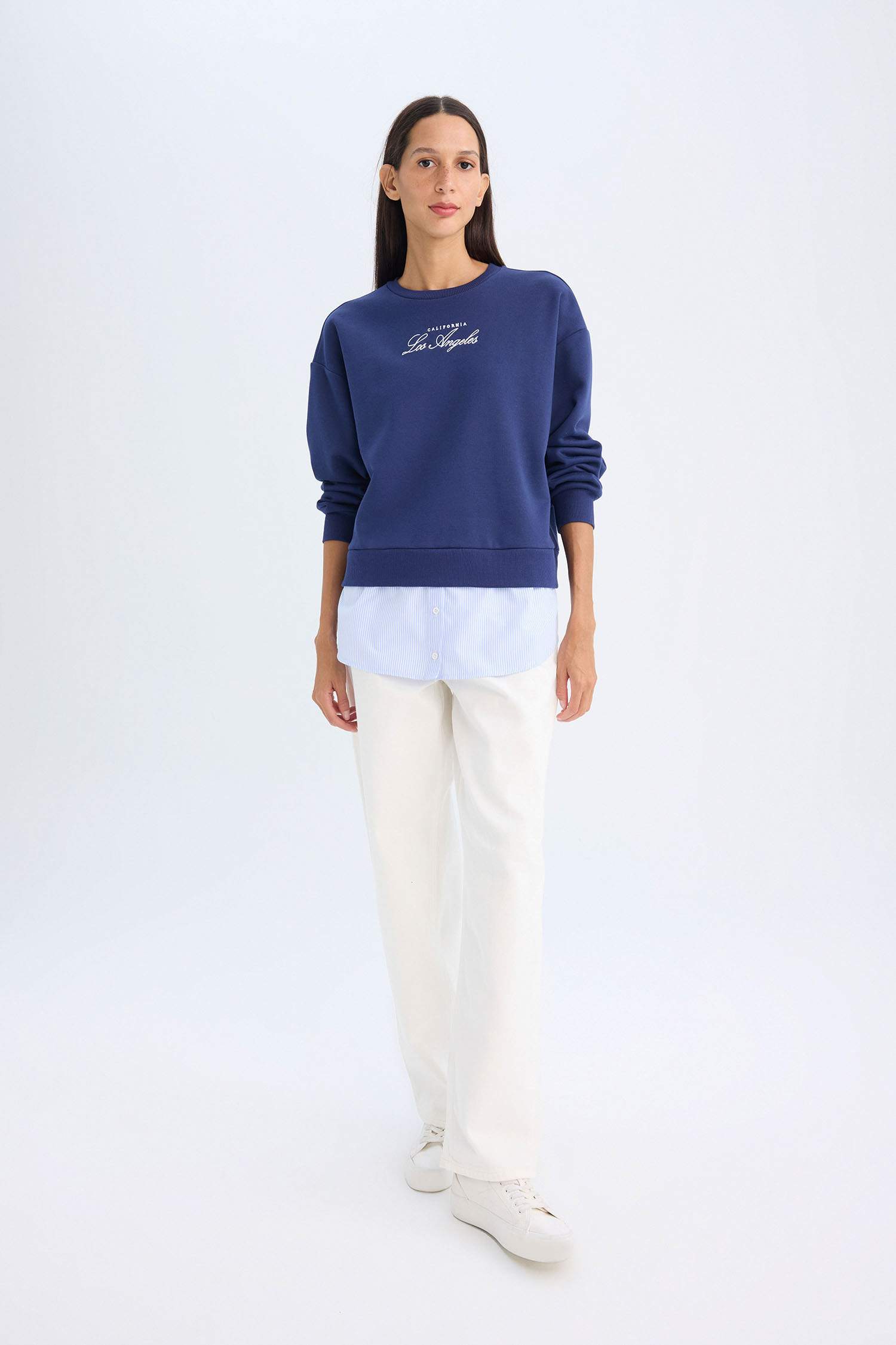 релакс пішімі қала дөңгелек жаға Свитер