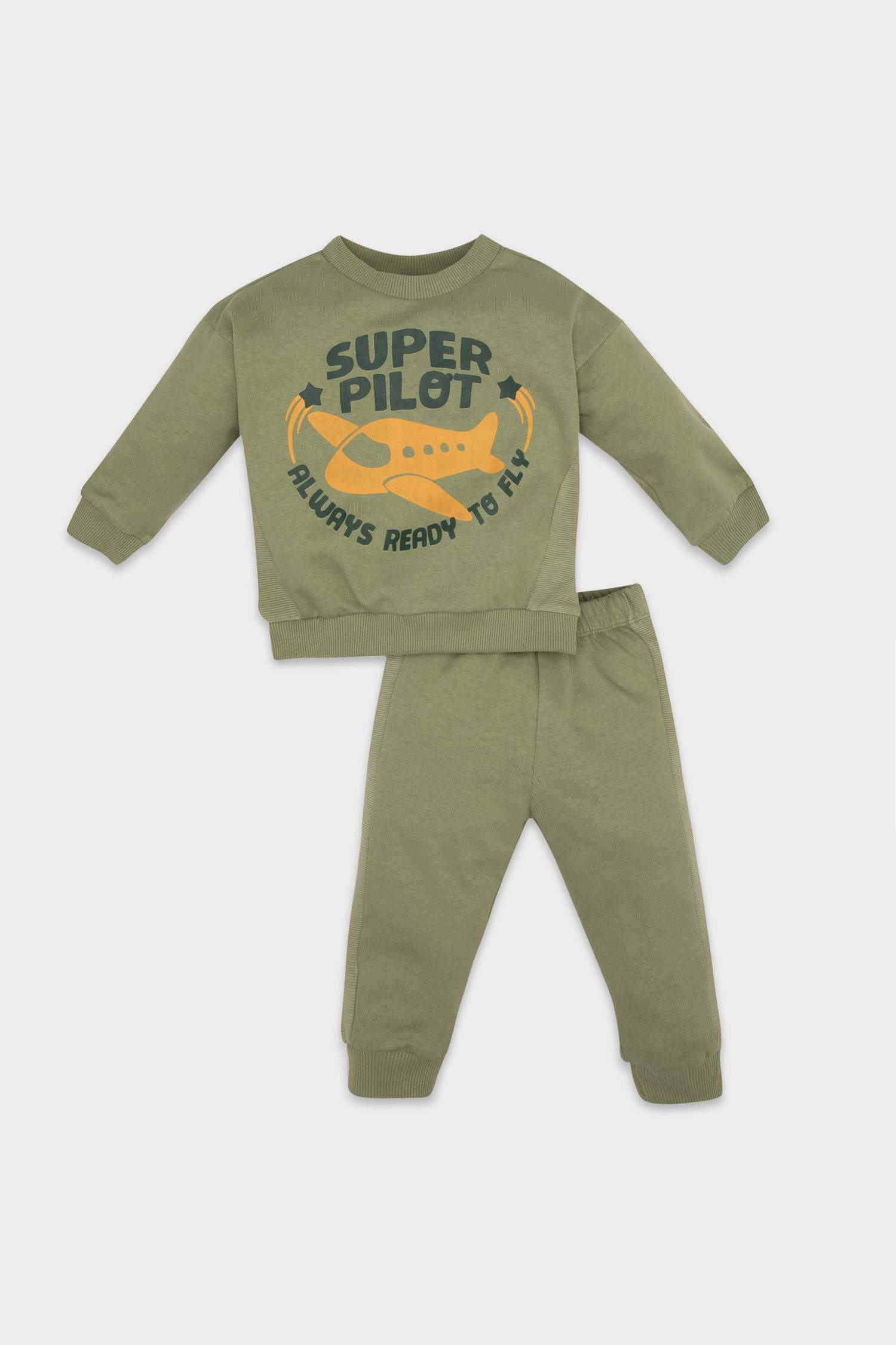 Erkek Bebek 2'li Takım Baskılı Sweatshirt Beli Lastikli Eşofman Altı