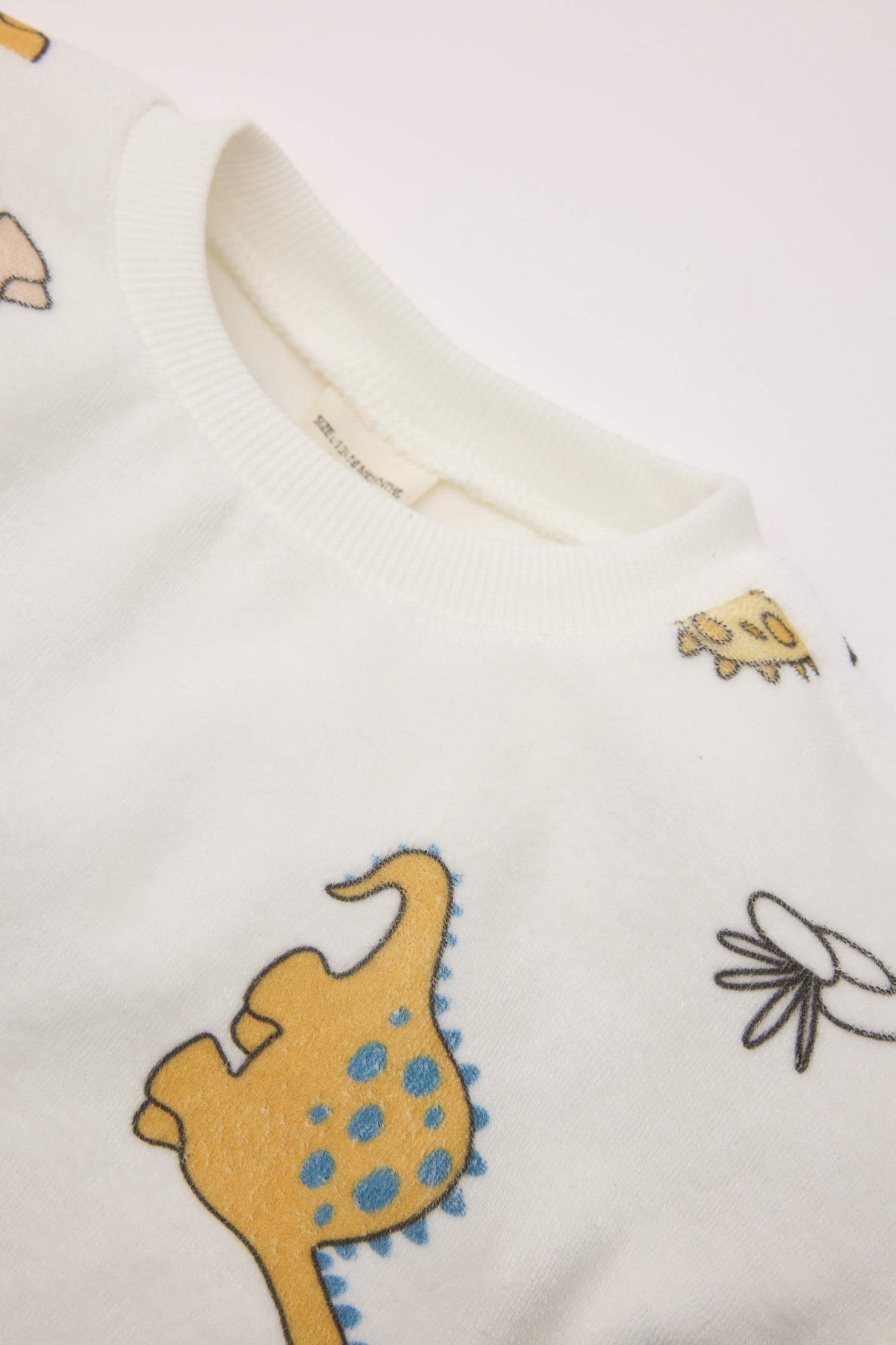 Erkek Bebek 2'li Takım Dinozor Desenli Sweatshirt Beli Lastikli Eşofman Altı