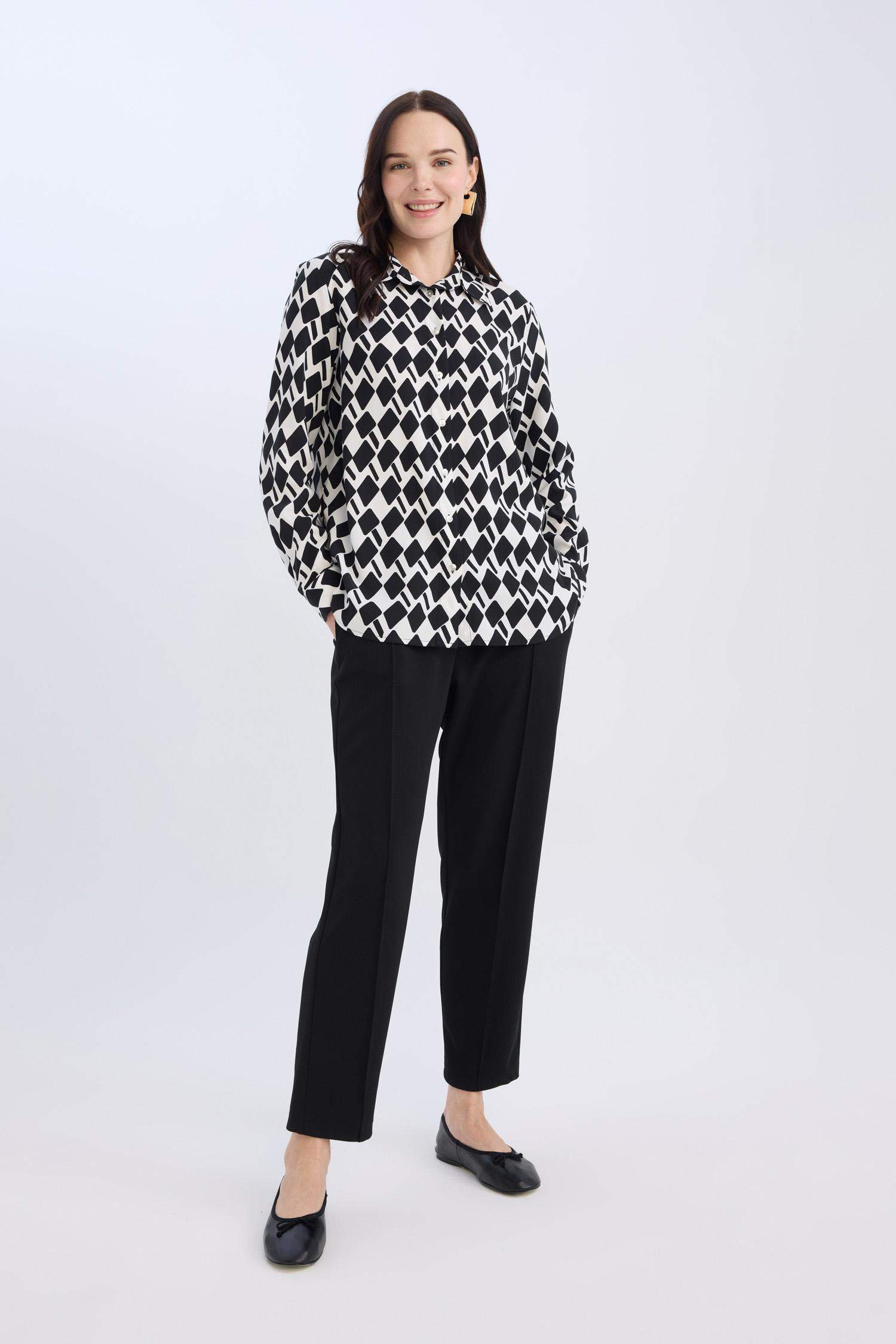 Krep Pantolon Carrot Fit Basic Düz Beli Lastikli Dar Paça Cepli