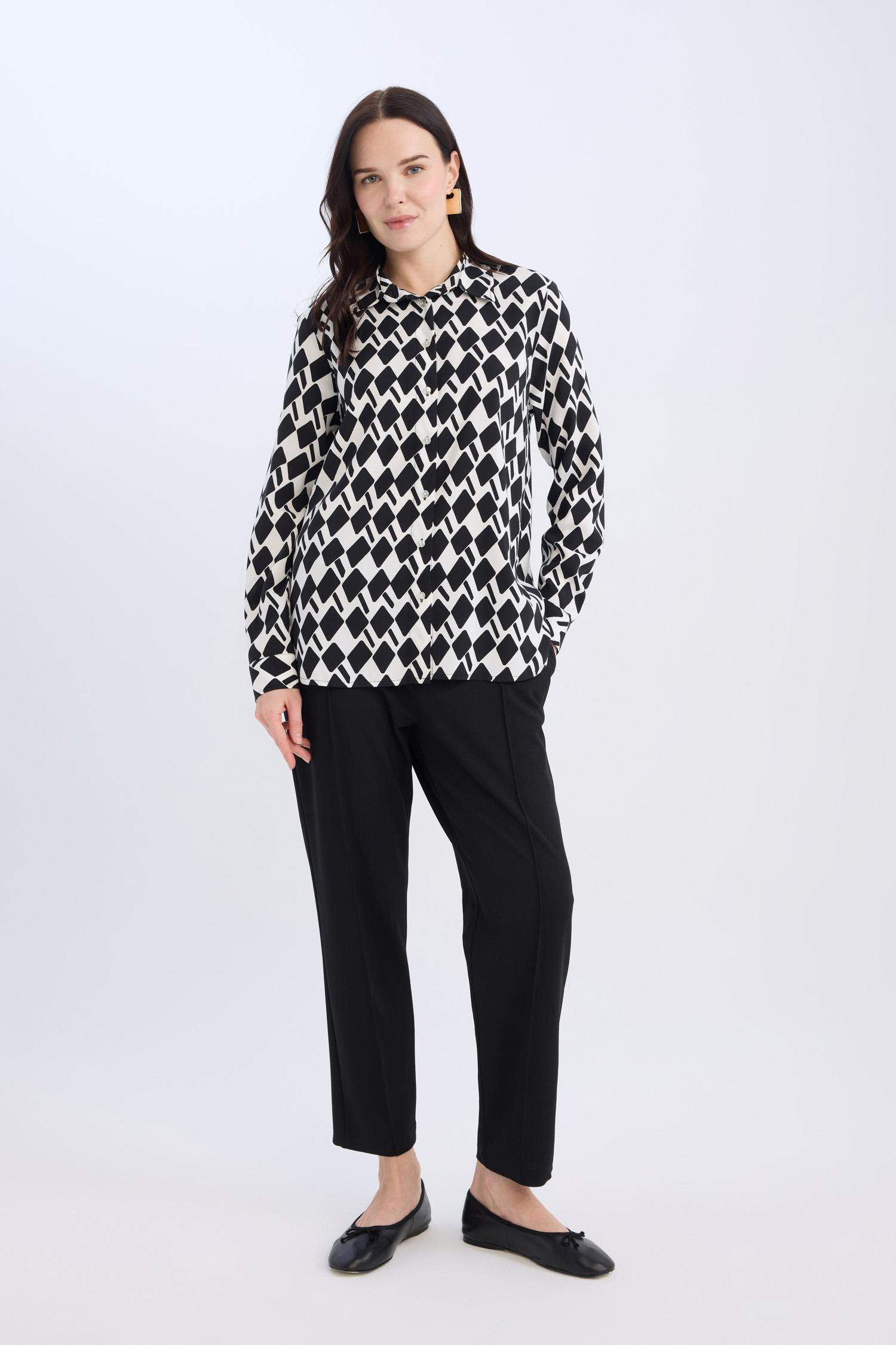 Krep Pantolon Carrot Fit Basic Düz Beli Lastikli Dar Paça Cepli