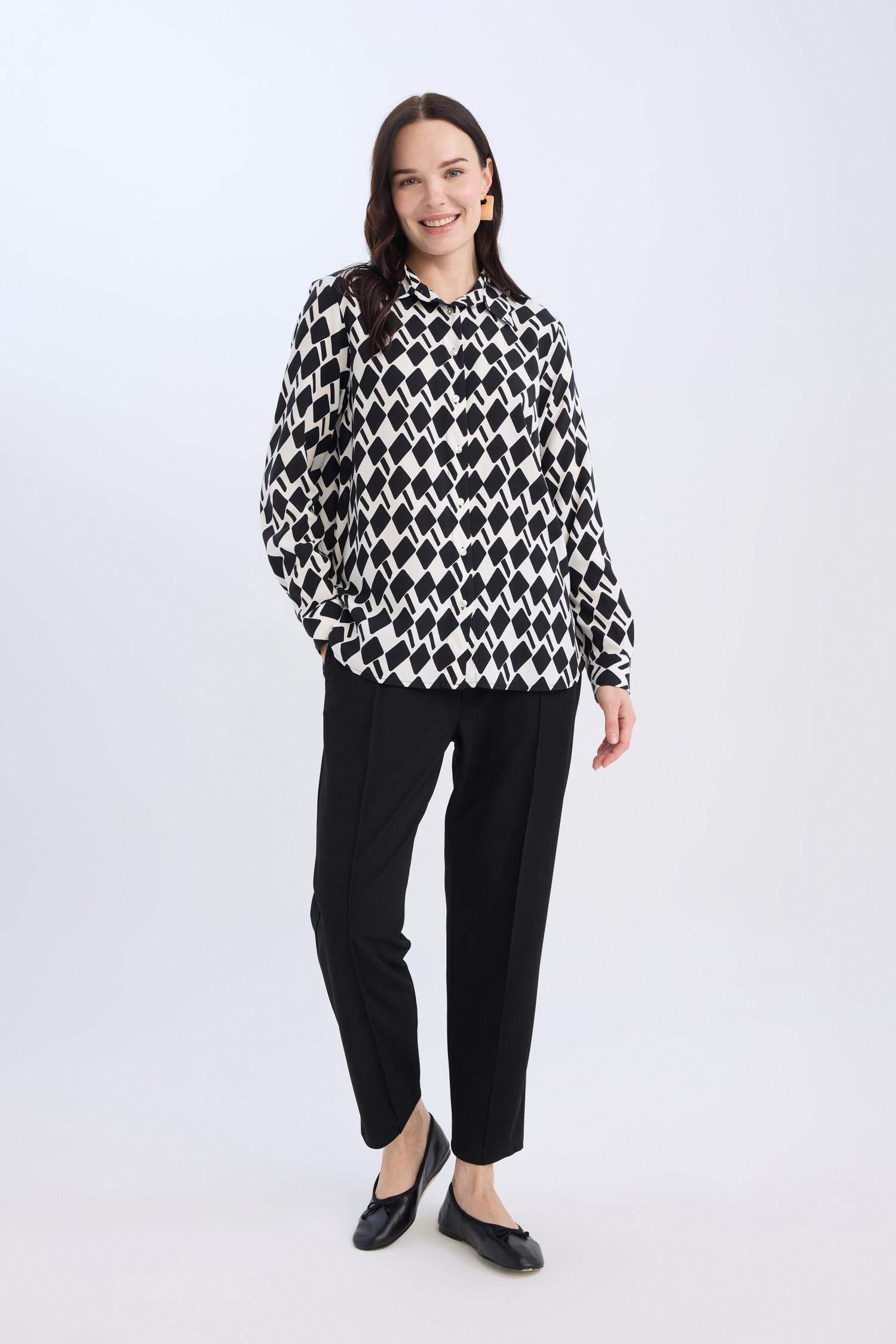 Krep Pantolon Carrot Fit Basic Düz Beli Lastikli Dar Paça Cepli