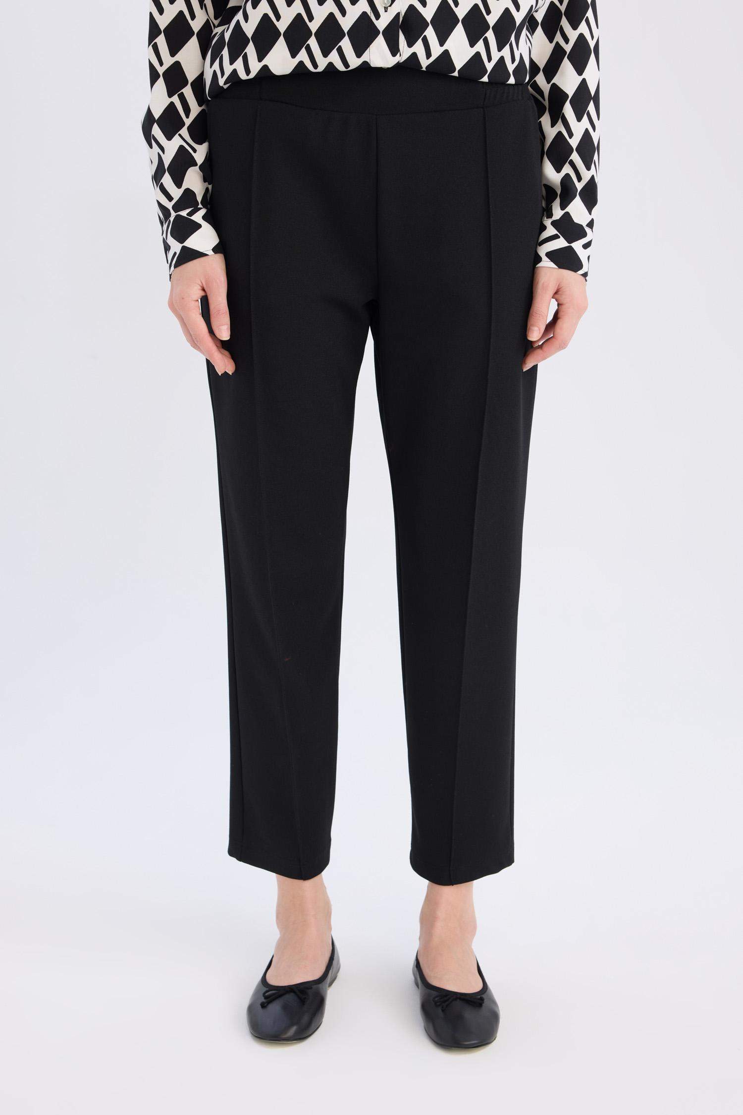 Krep Pantolon Carrot Fit Basic Düz Beli Lastikli Dar Paça Cepli