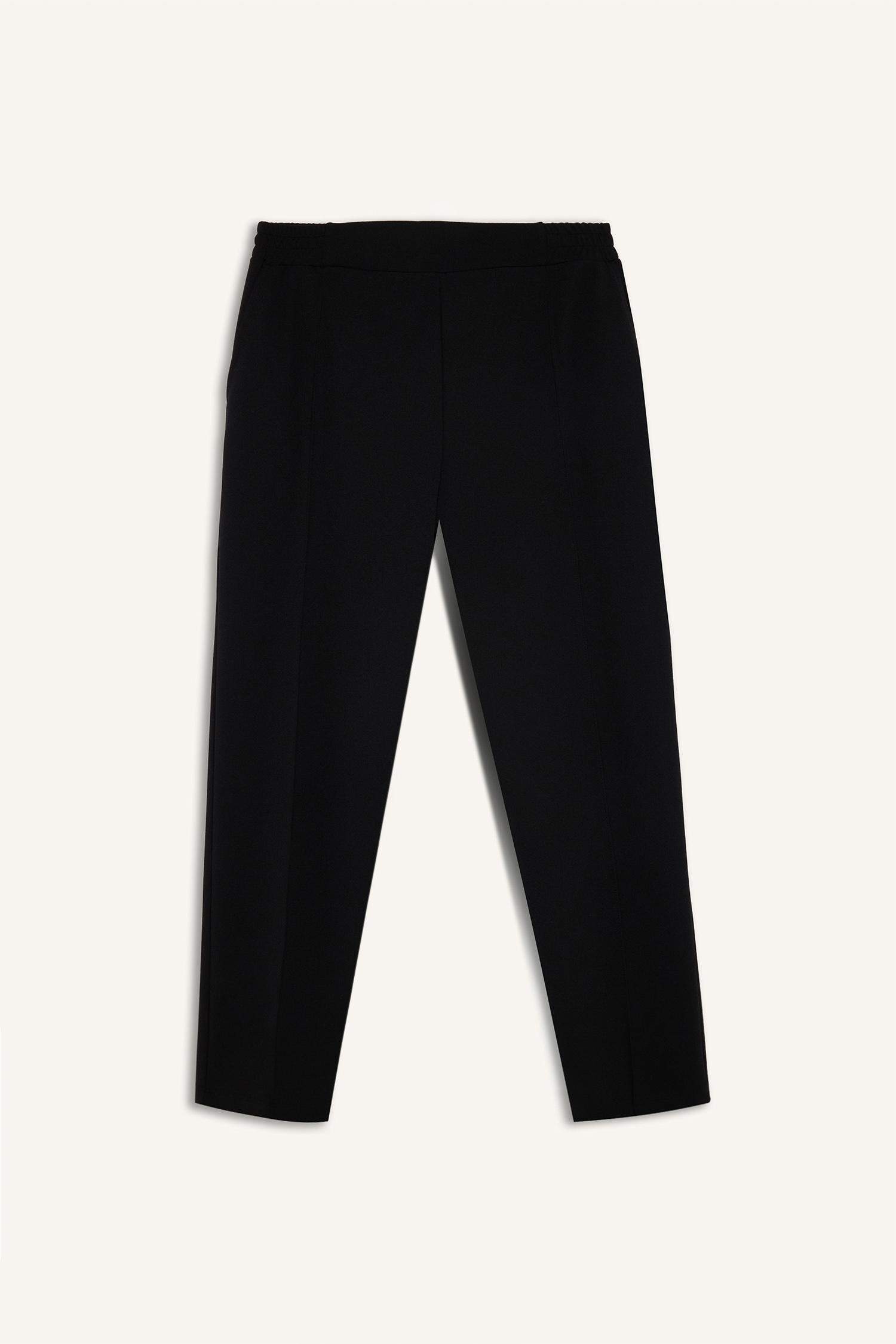 Krep Pantolon Carrot Fit Basic Düz Beli Lastikli Dar Paça Cepli