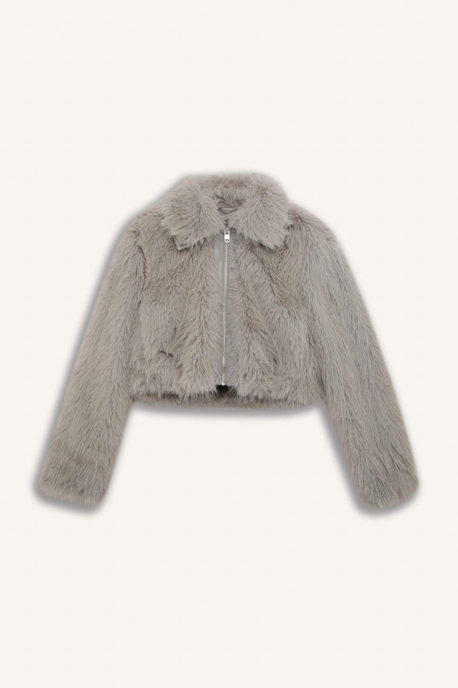 Regular Fit Cepli Fermuarlı Kısa Suni Kürk Ceket Mont