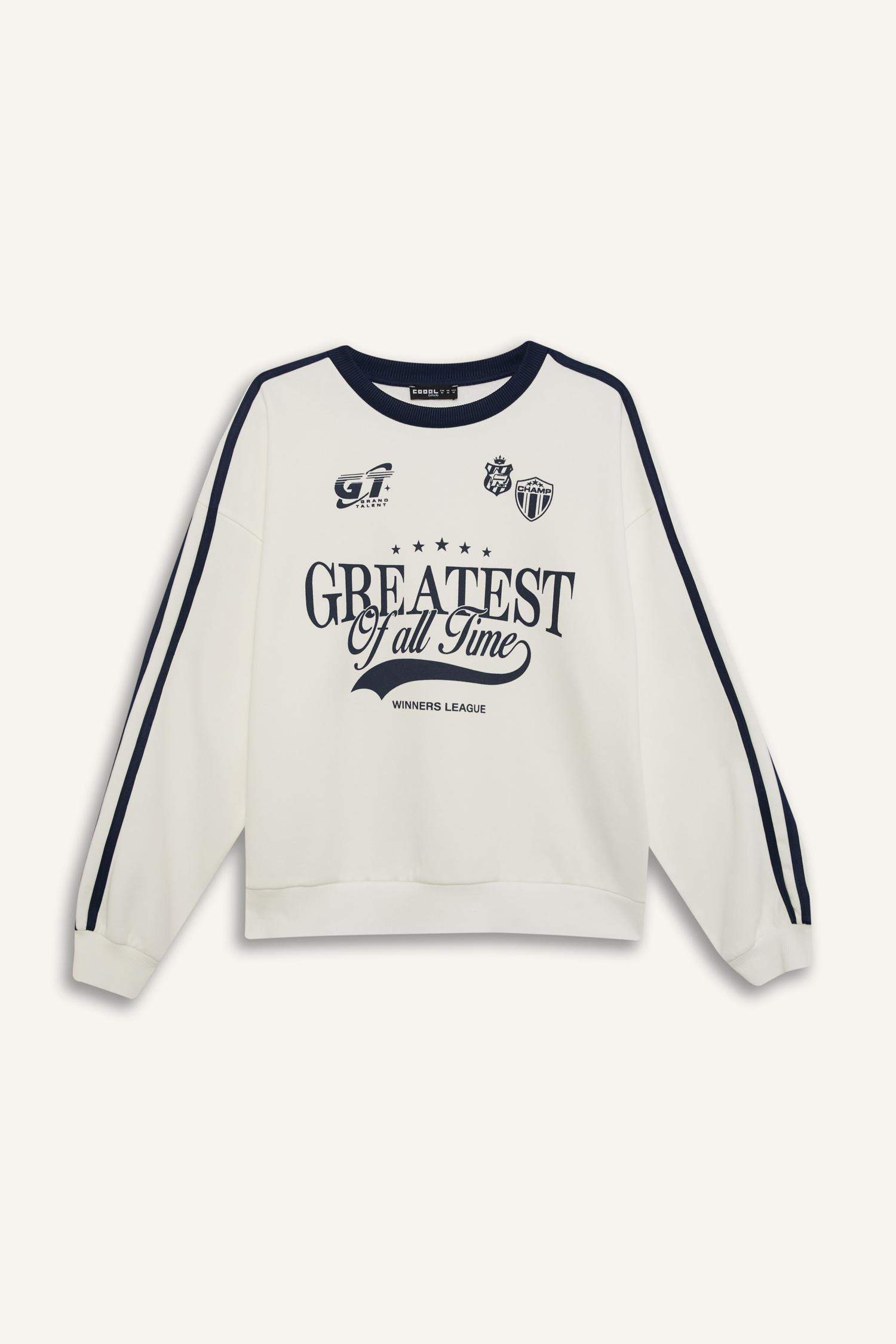 Coool Oversize Geniş Kalıp Bisiklet Yaka Baskılı Kalın Sweatshirt