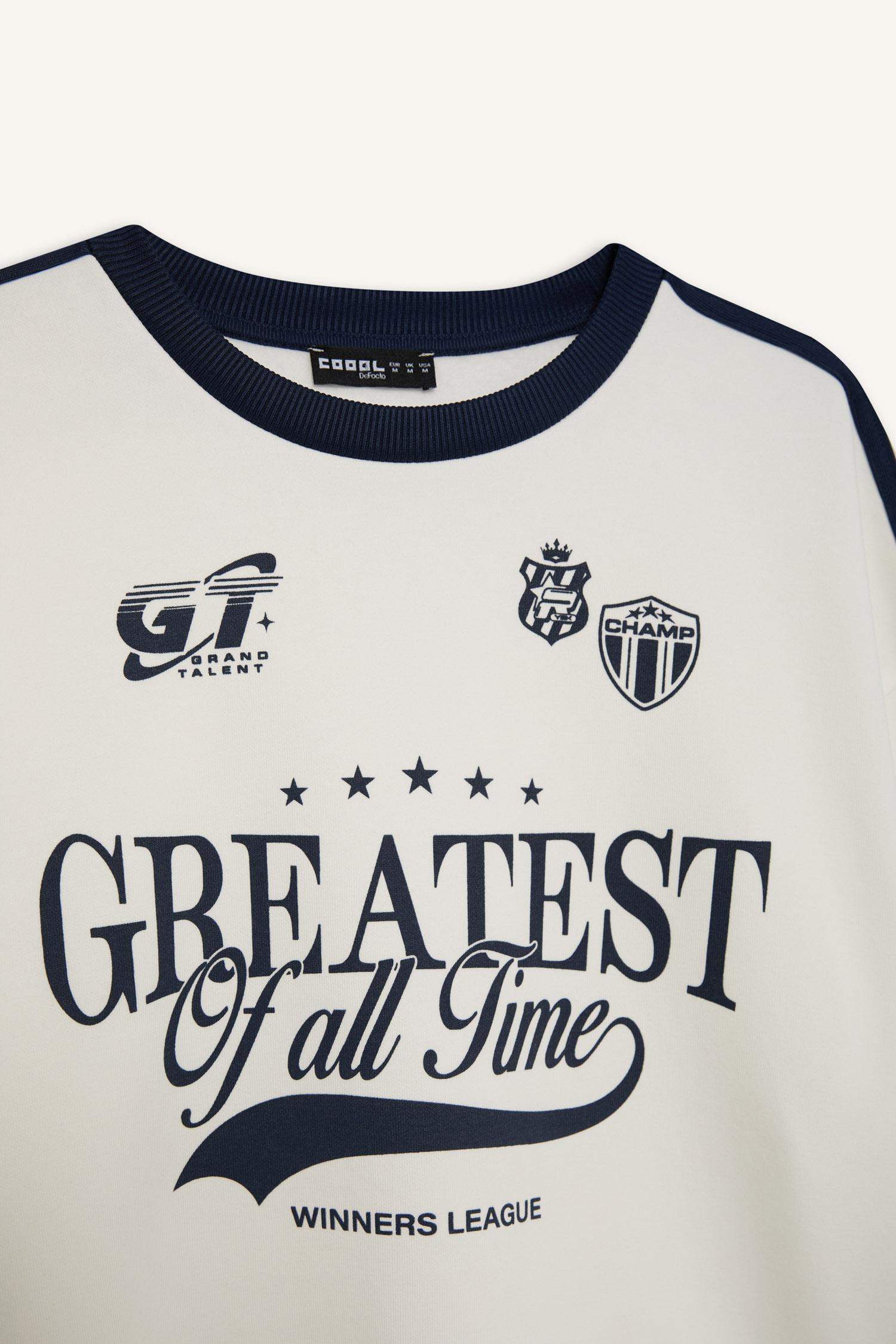 Coool Oversize Geniş Kalıp Bisiklet Yaka Baskılı Kalın Sweatshirt