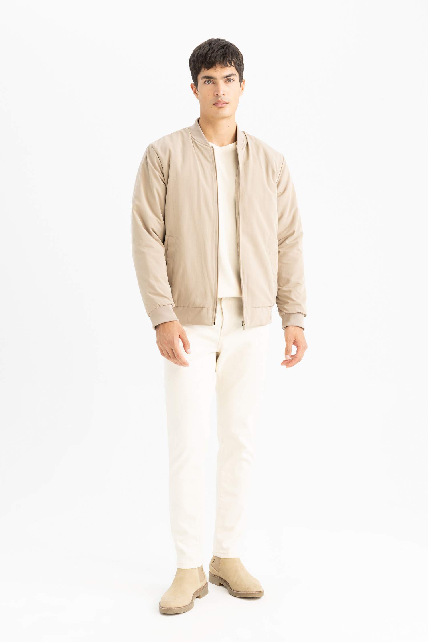 Su İtici Regular Fit Bomber Kolej Yaka Fermuarlı Çift Cepli Mevsimlik Hafif Mont