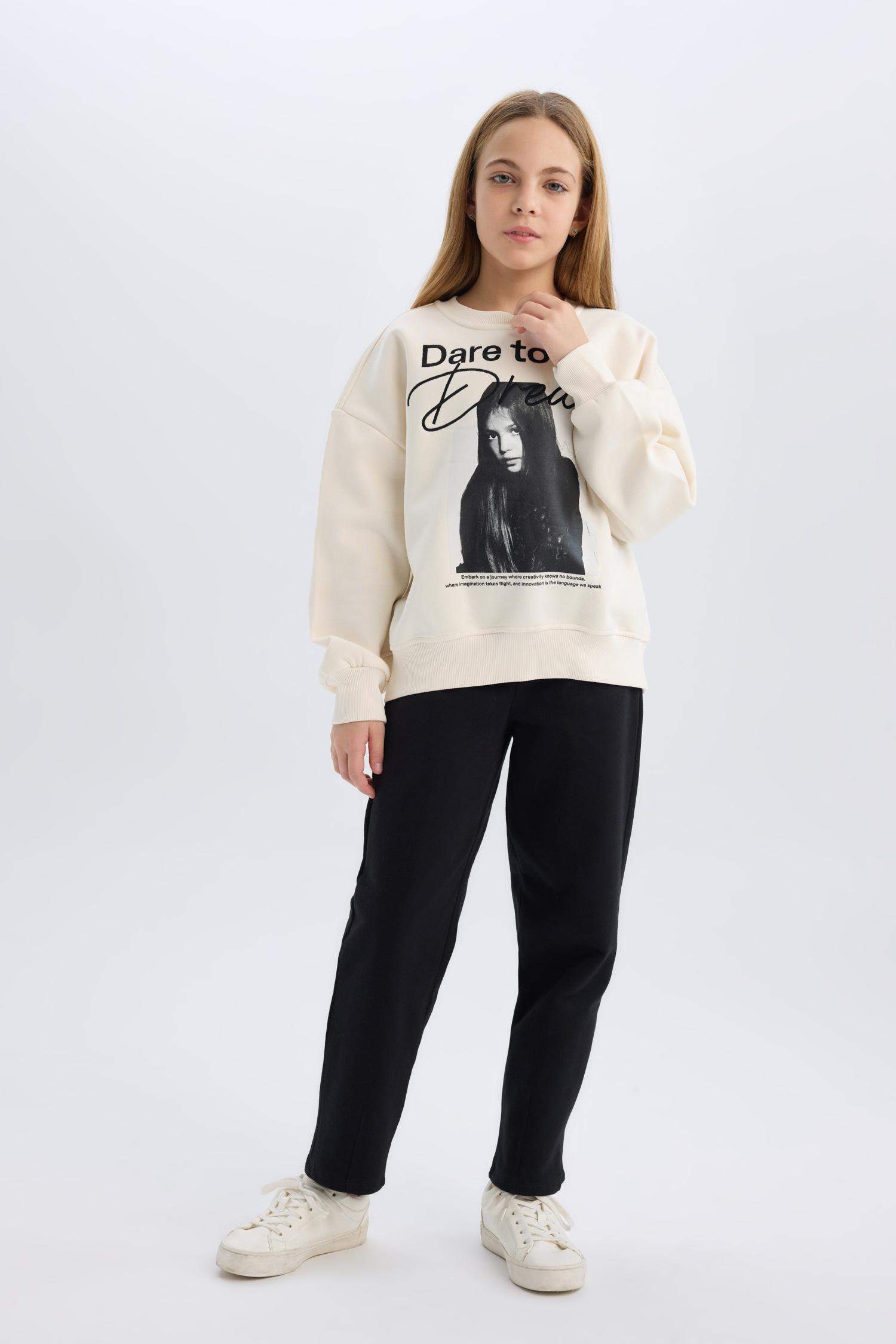 Kız Çocuk Siyah Straight Fit Düz Kesim Beli Lastikli Pantolon