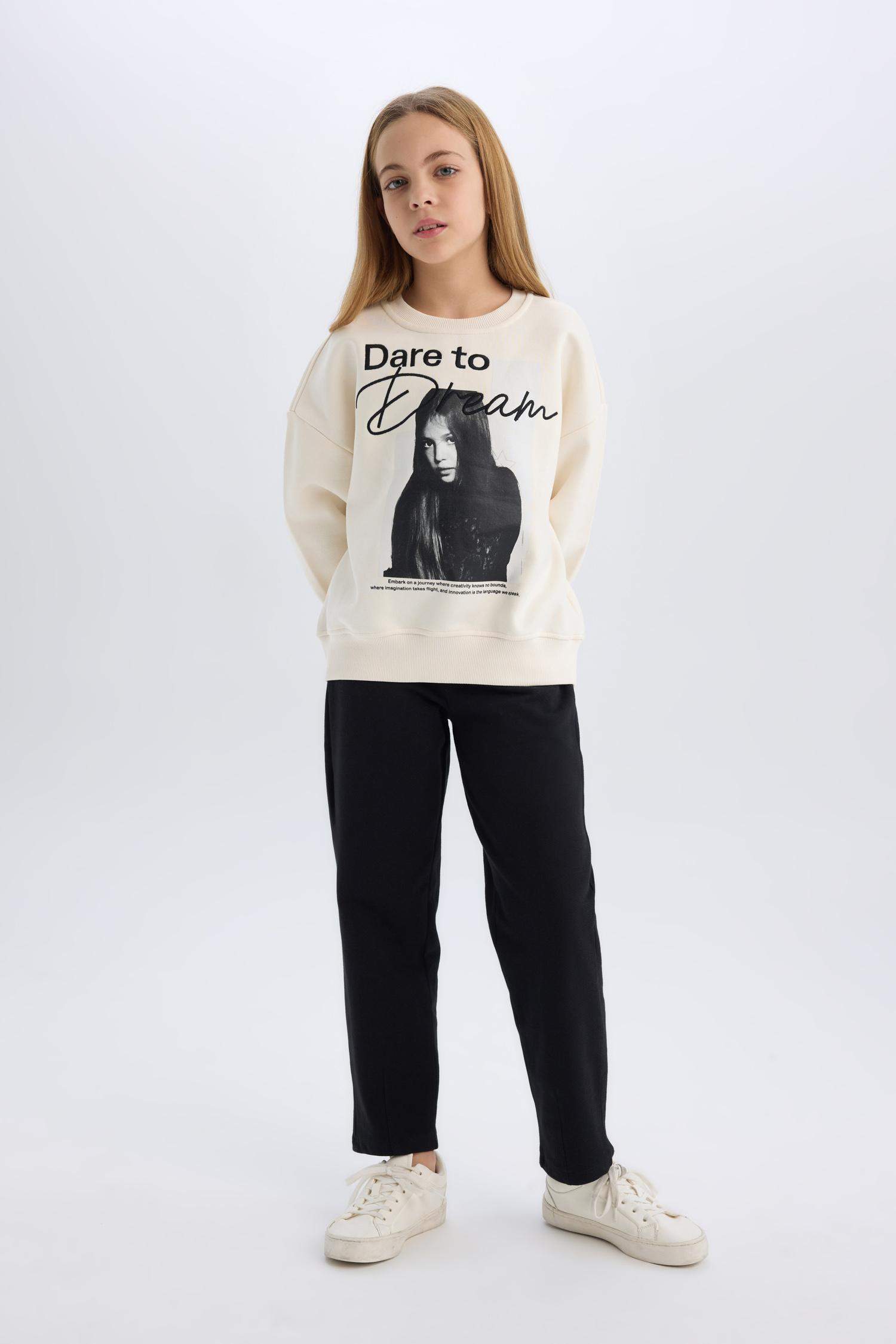 Kız Çocuk Siyah Straight Fit Düz Kesim Beli Lastikli Pantolon