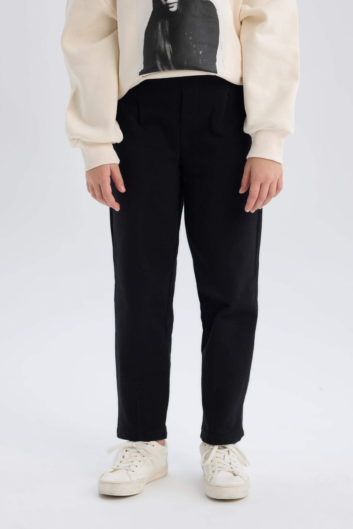 Kız Çocuk Siyah Straight Fit Düz Kesim Beli Lastikli Pantolon