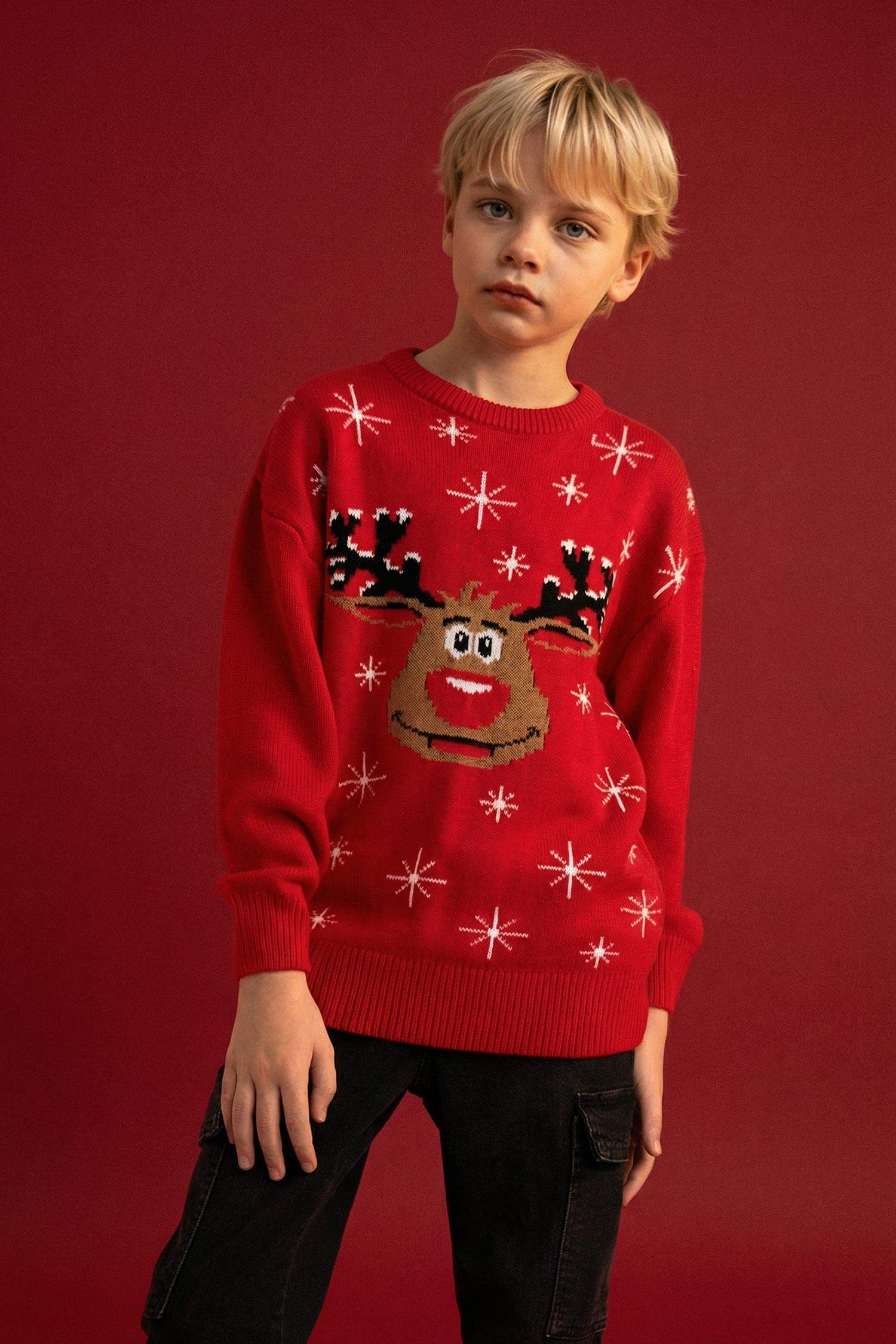 Boy Christmas Themed Crew Neck Knitwear Pullover