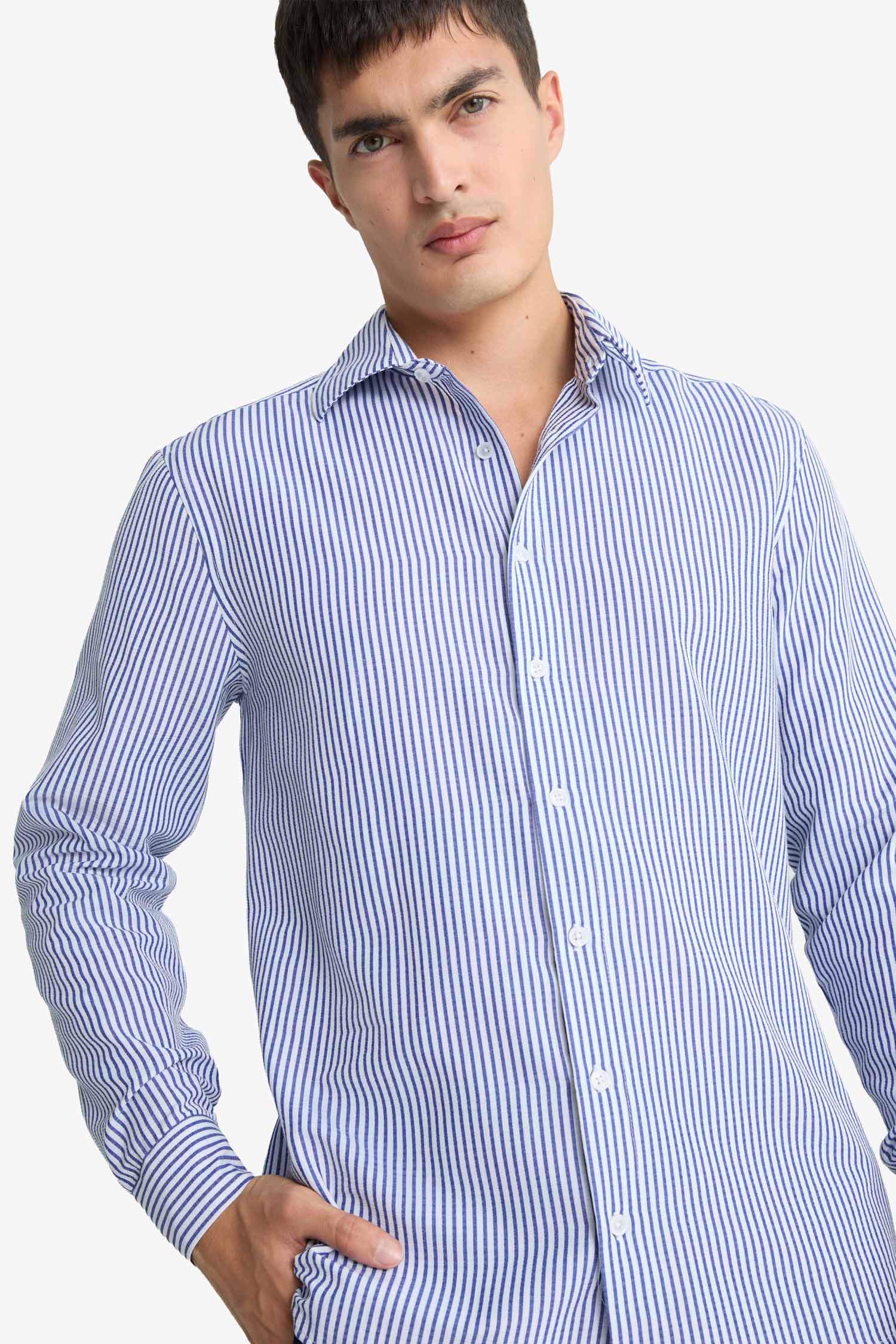 Modern Fit Crinkle Long Striped Polo Shirt