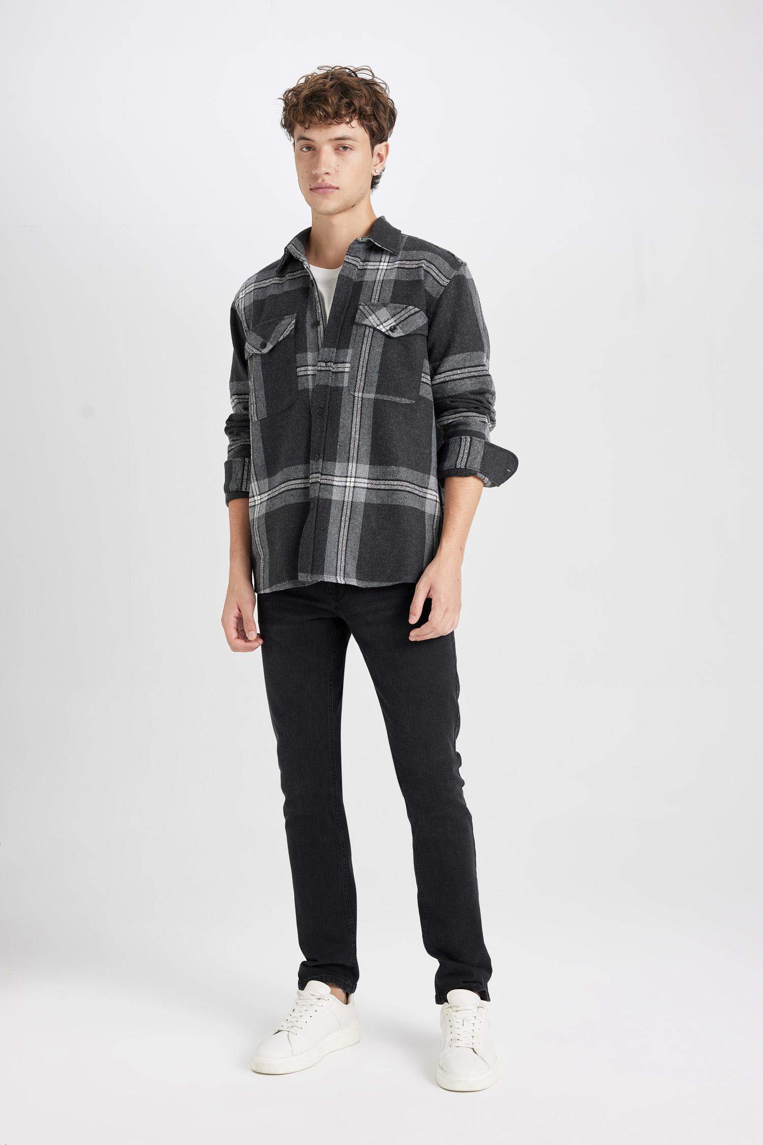 Regular Fit Polo Yaka Kareli Oduncu Flanel Uzun Kollu Gömlek