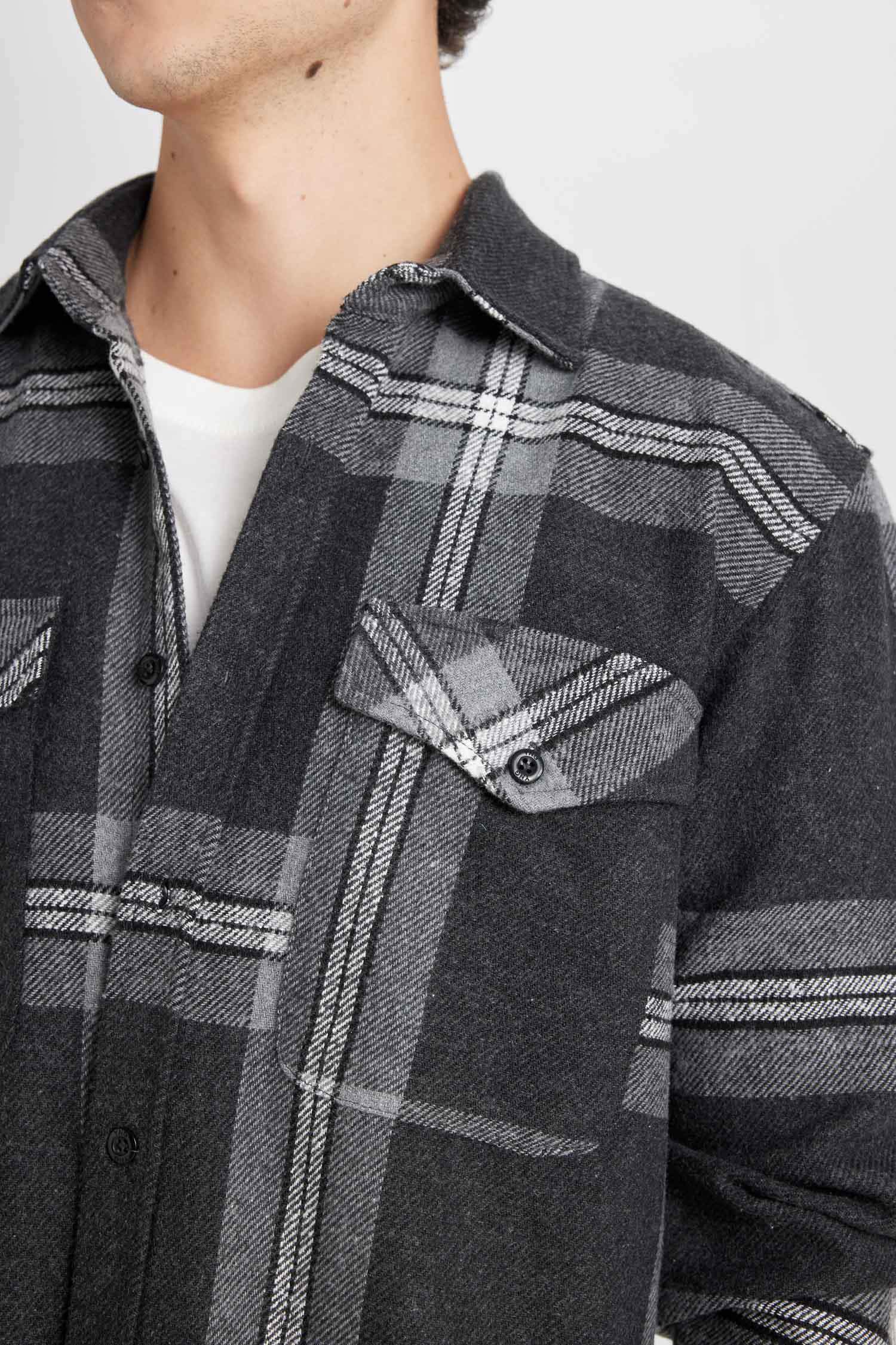 Regular Fit Polo Yaka Kareli Oduncu Flanel Uzun Kollu Gömlek