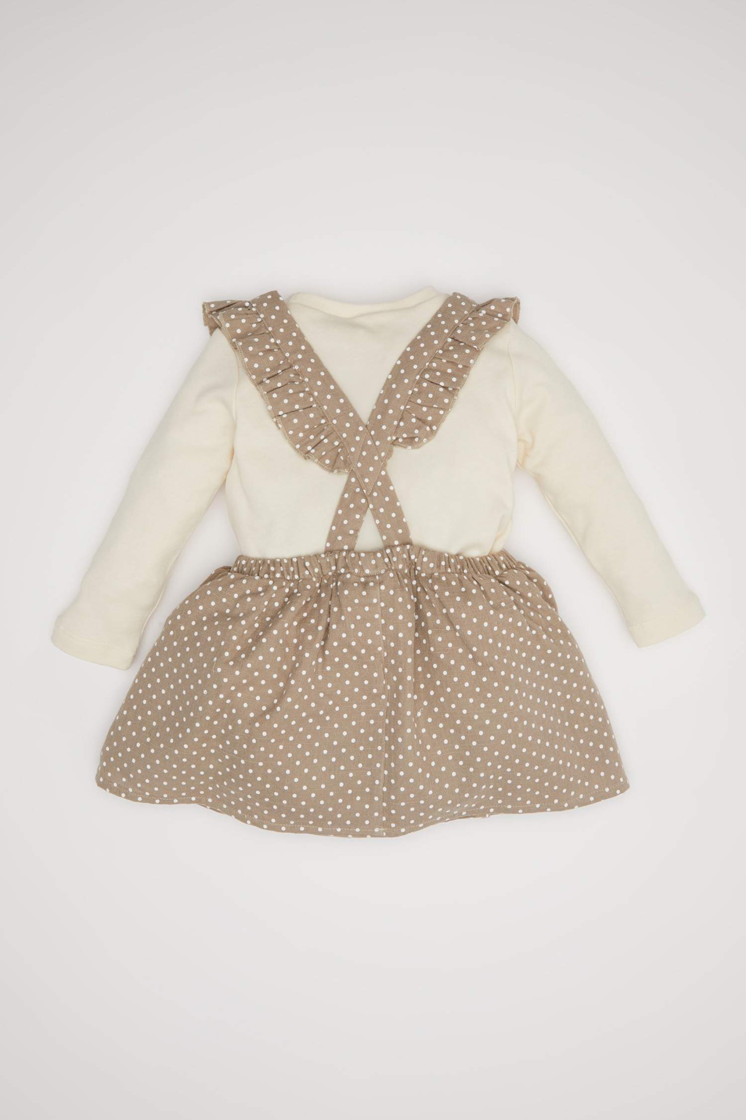 Kız Bebek 3'lü Takım Uzun Kollu Müslin Tişört Puantiyeli Elbise Külotlu Çorap