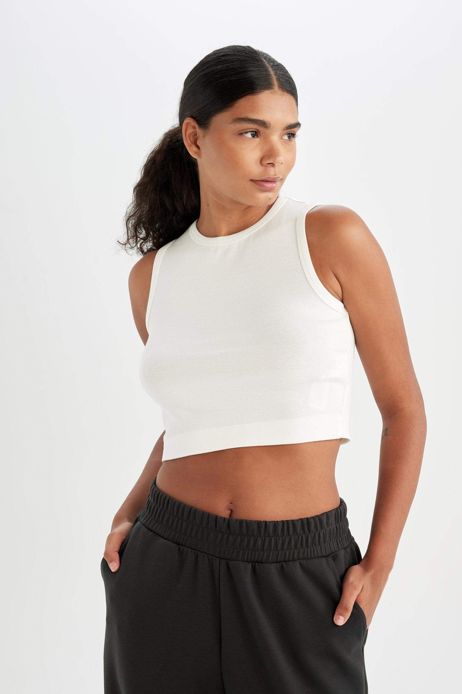 DeFactoFit Crew Neck Modal Sports Crop Top