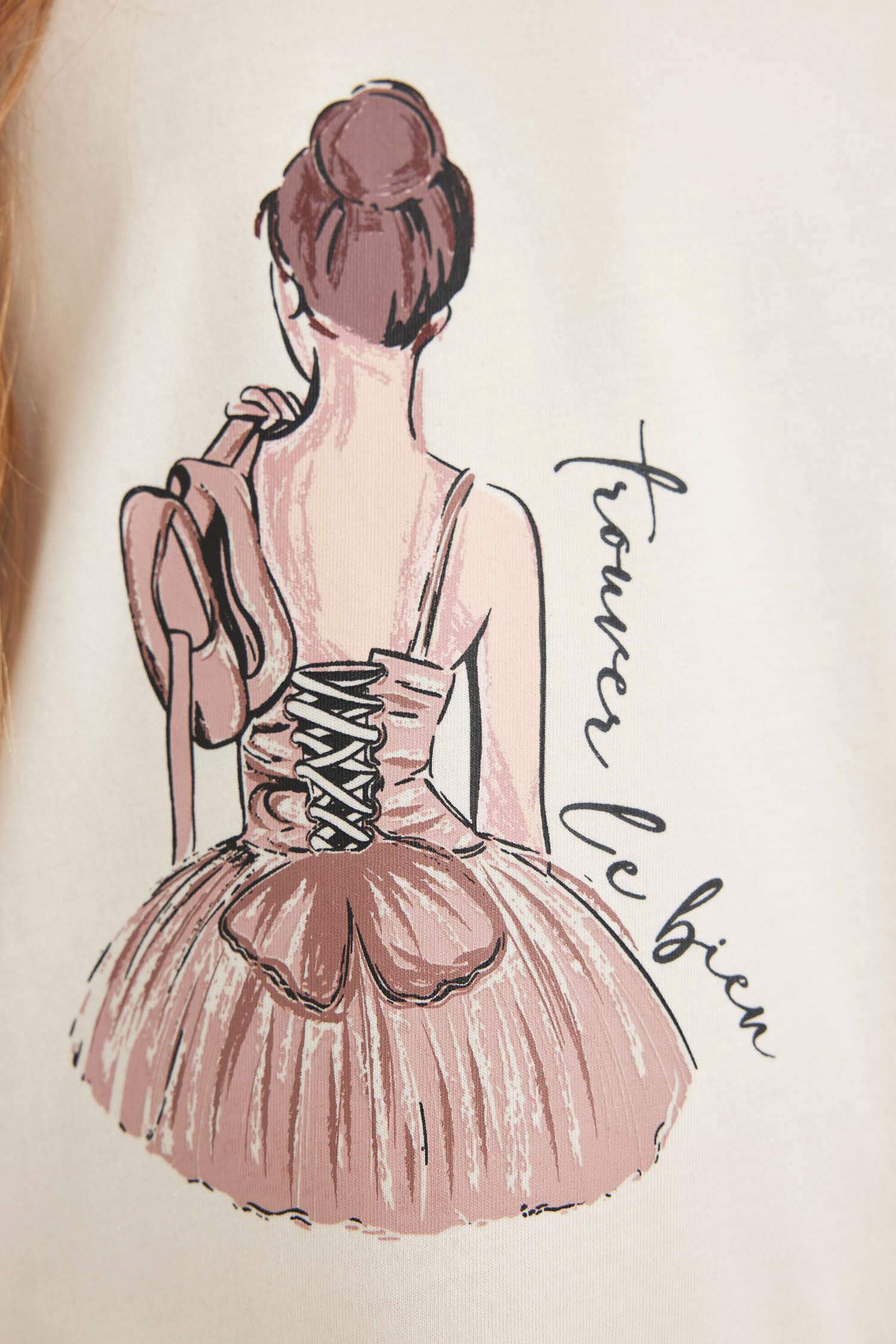 Kız Çocuk Pijama Takımı Balerin Kız Baskılı Uzun Kollu Üst Uzun Alt