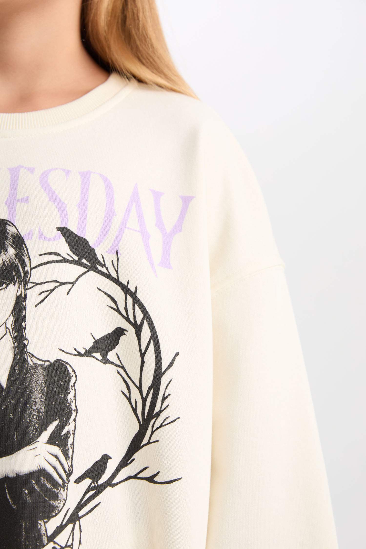Kız Çocuk Wednesday Oversize Geniş Kalıp Bisiklet Yaka Sweatshirt