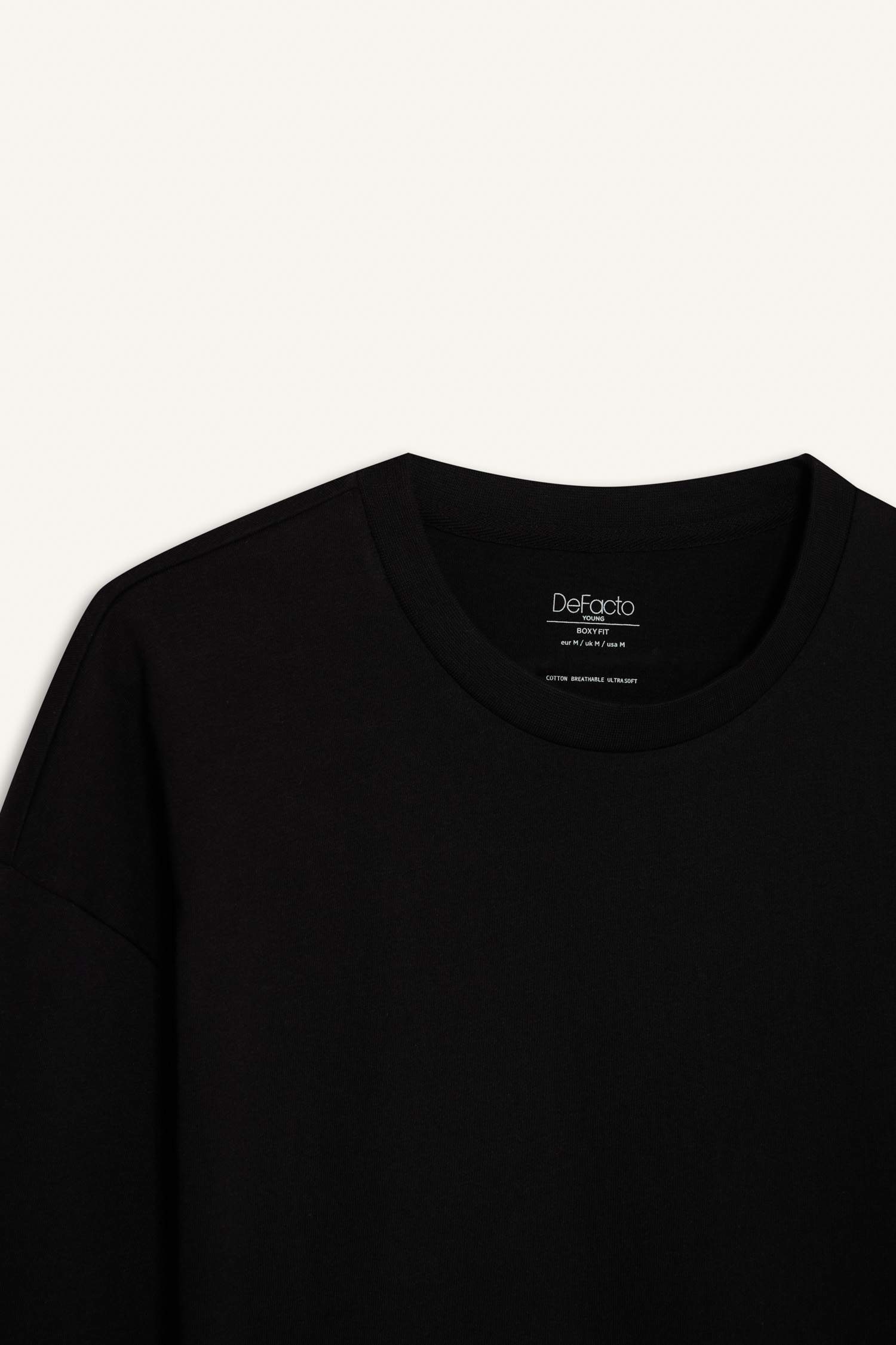 %100 Pamuk Boxy Fit Bisiklet Yaka Basic Düz Kısa Kollu Siyah Tişört