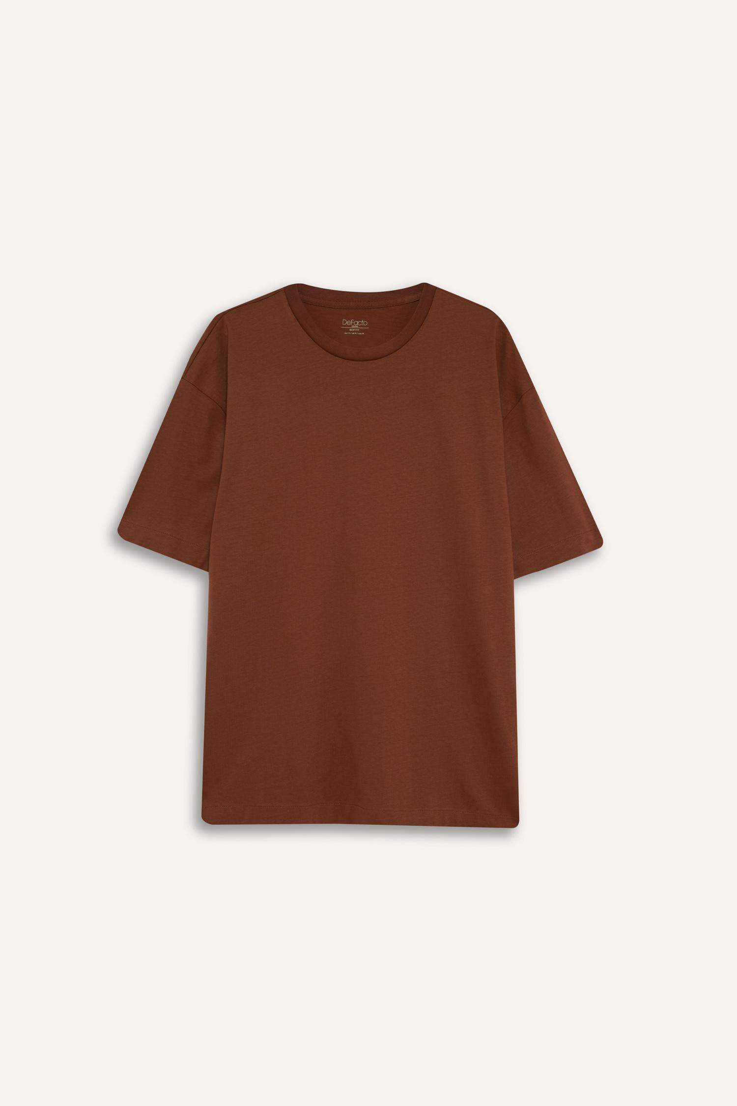 %100 Pamuk Boxy Fit Bisiklet Yaka Basic Düz Kısa Kollu Tişört