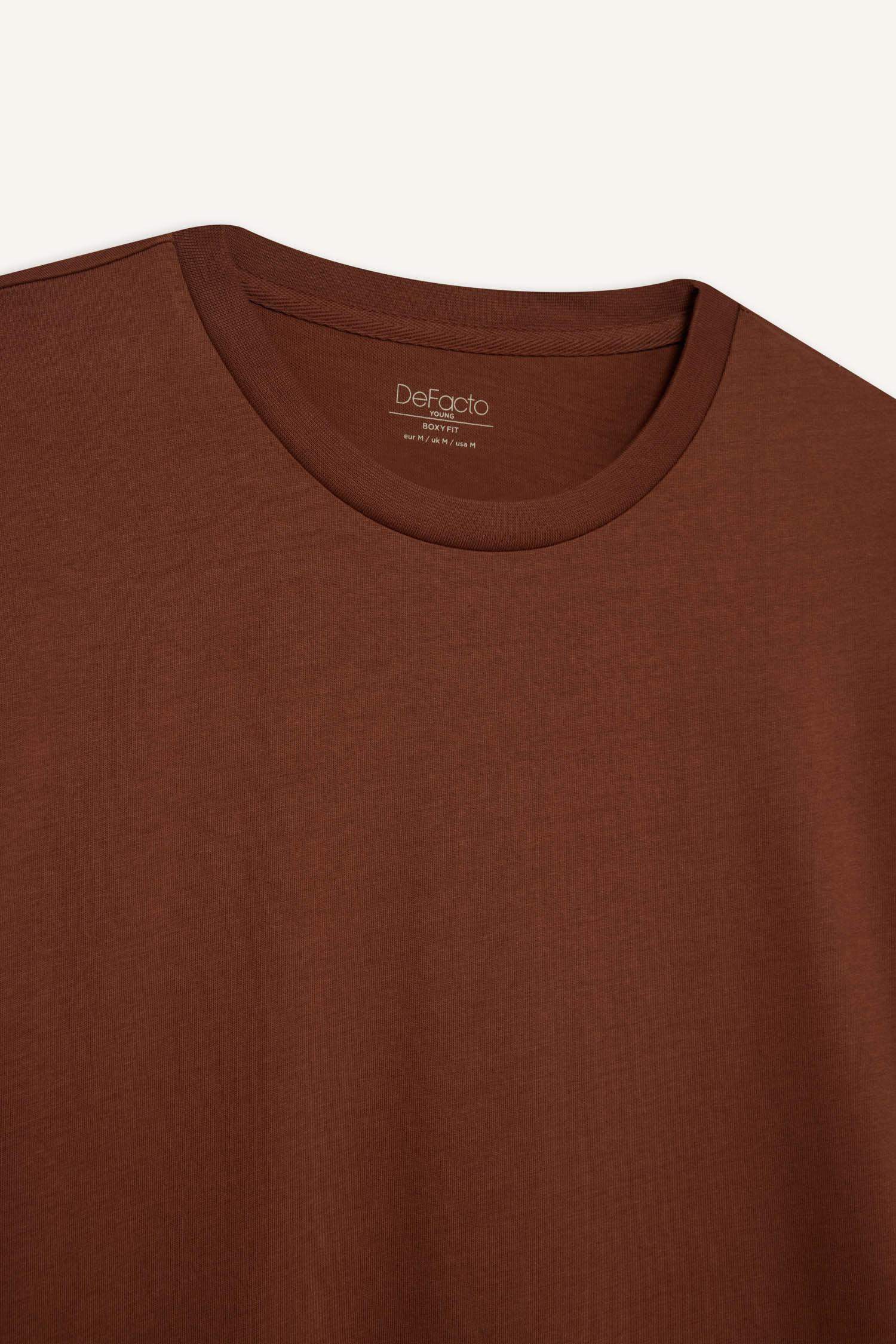 %100 Pamuk Boxy Fit Bisiklet Yaka Basic Düz Kısa Kollu Tişört