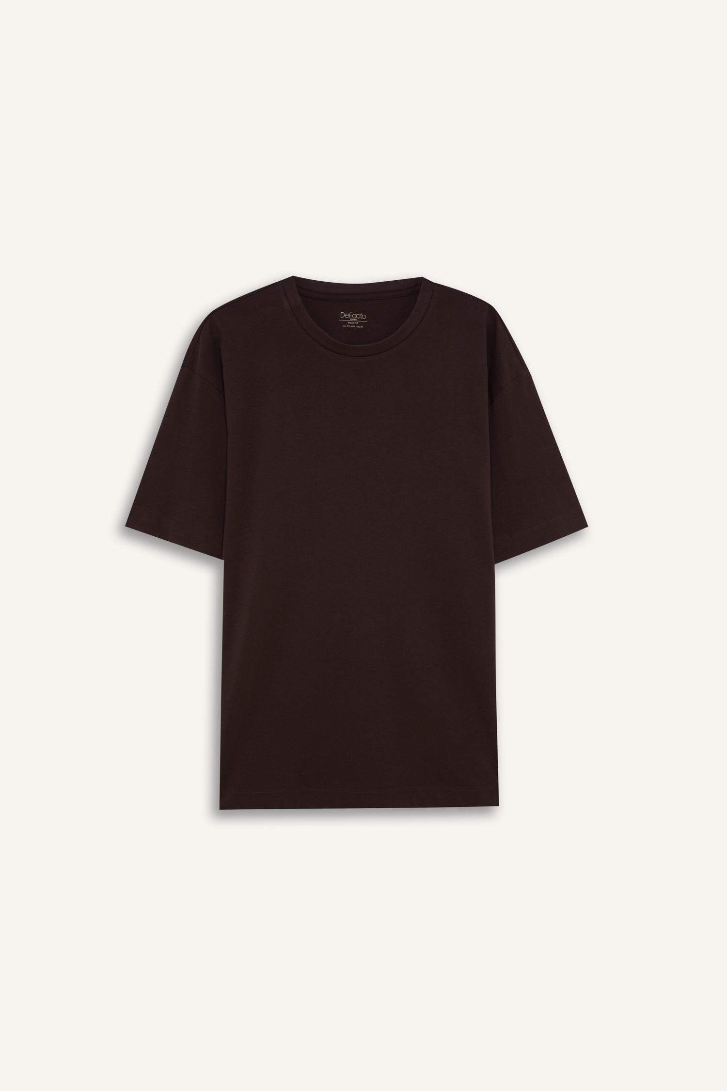 %100 Pamuk Boxy Fit Bisiklet Yaka Basic Düz Kısa Kollu Tişört