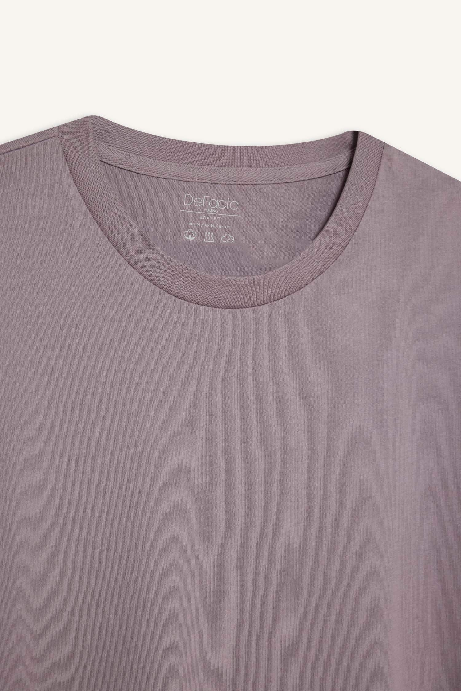 %100 Pamuk Boxy Fit Bisiklet Yaka Basic Düz Kısa Kollu Tişört