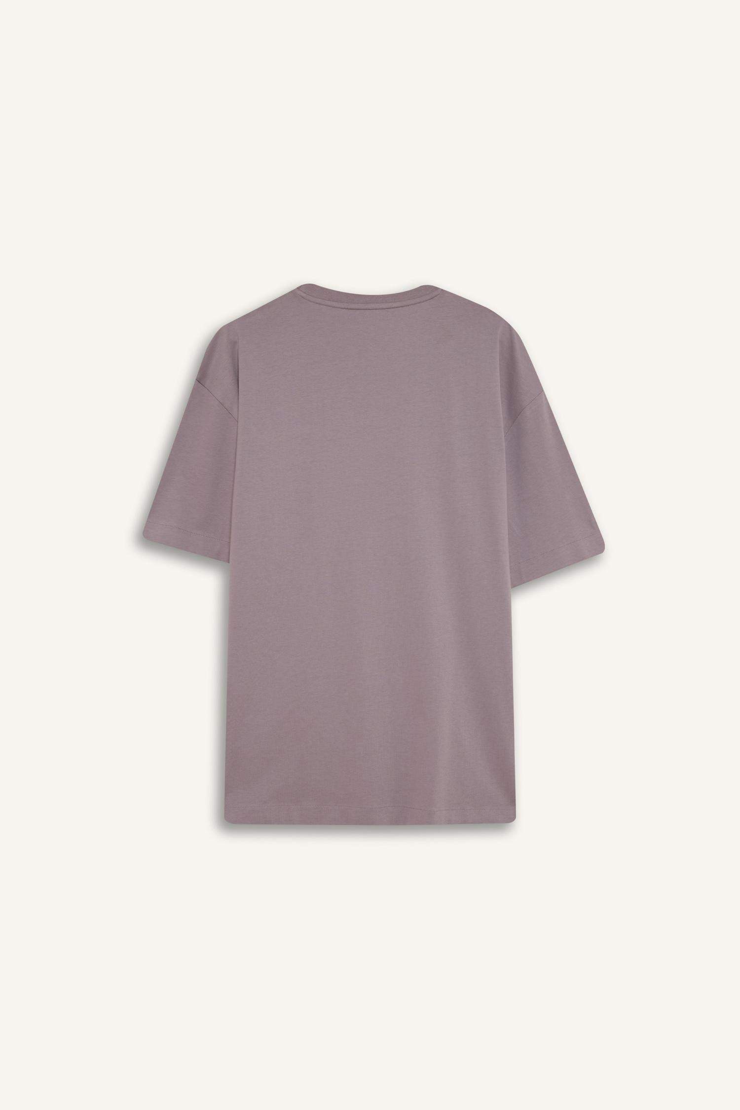 %100 Pamuk Boxy Fit Bisiklet Yaka Basic Düz Kısa Kollu Tişört