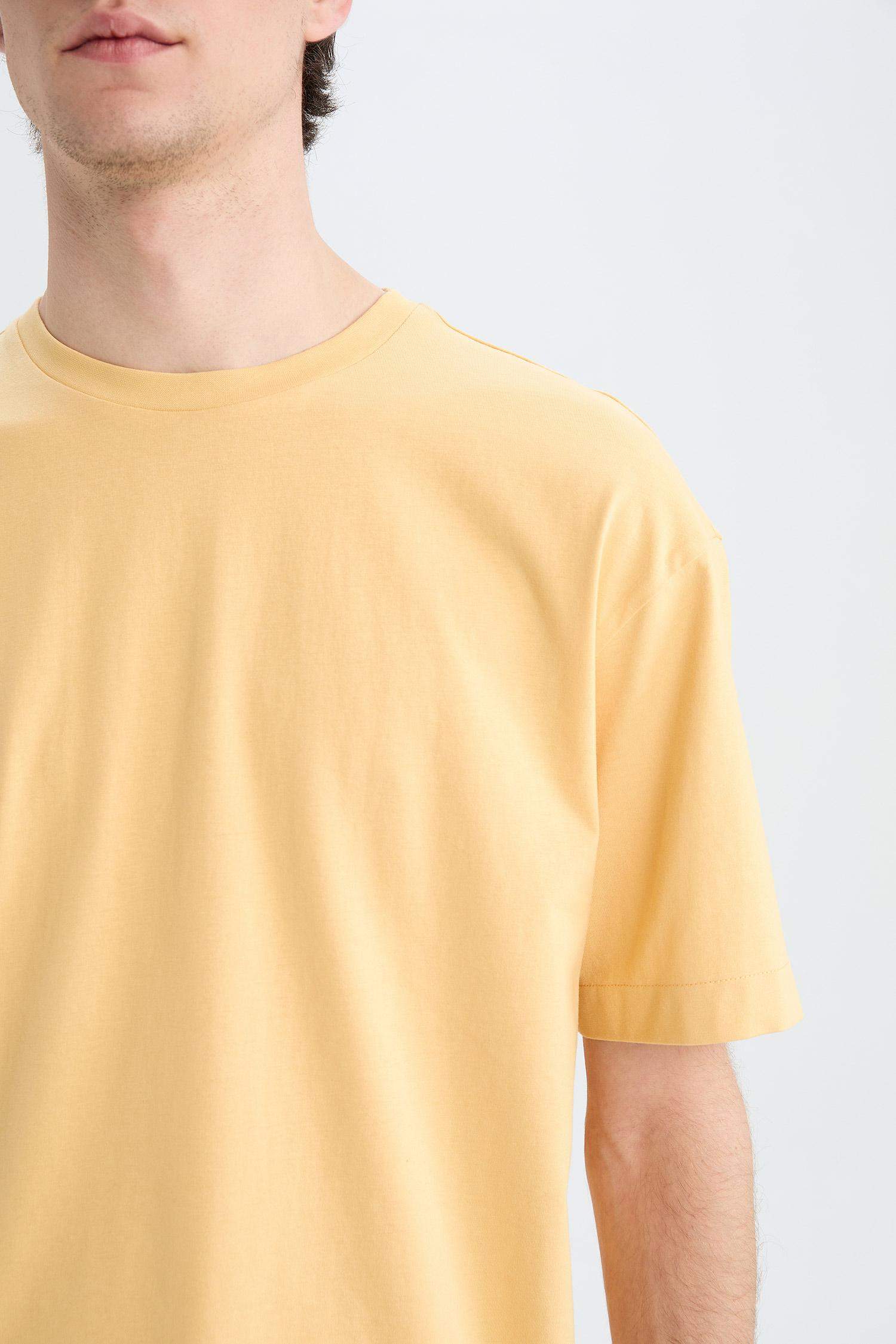 %100 Pamuk Boxy Fit Bisiklet Yaka Basic Düz Kısa Kollu Tişört