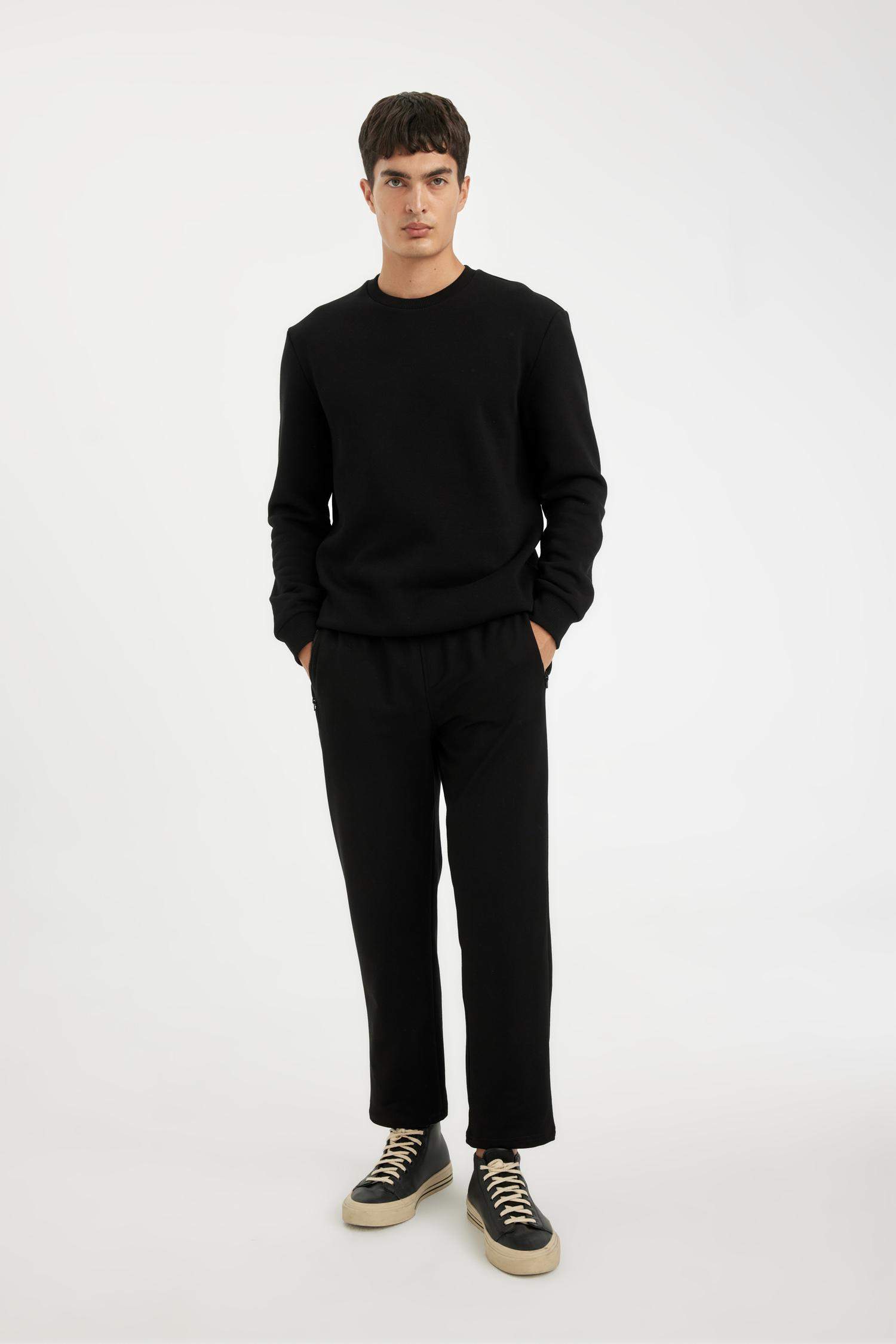 Slim Fit Regular Hem Zipper Thin Sweatshirt Fabric Trousers