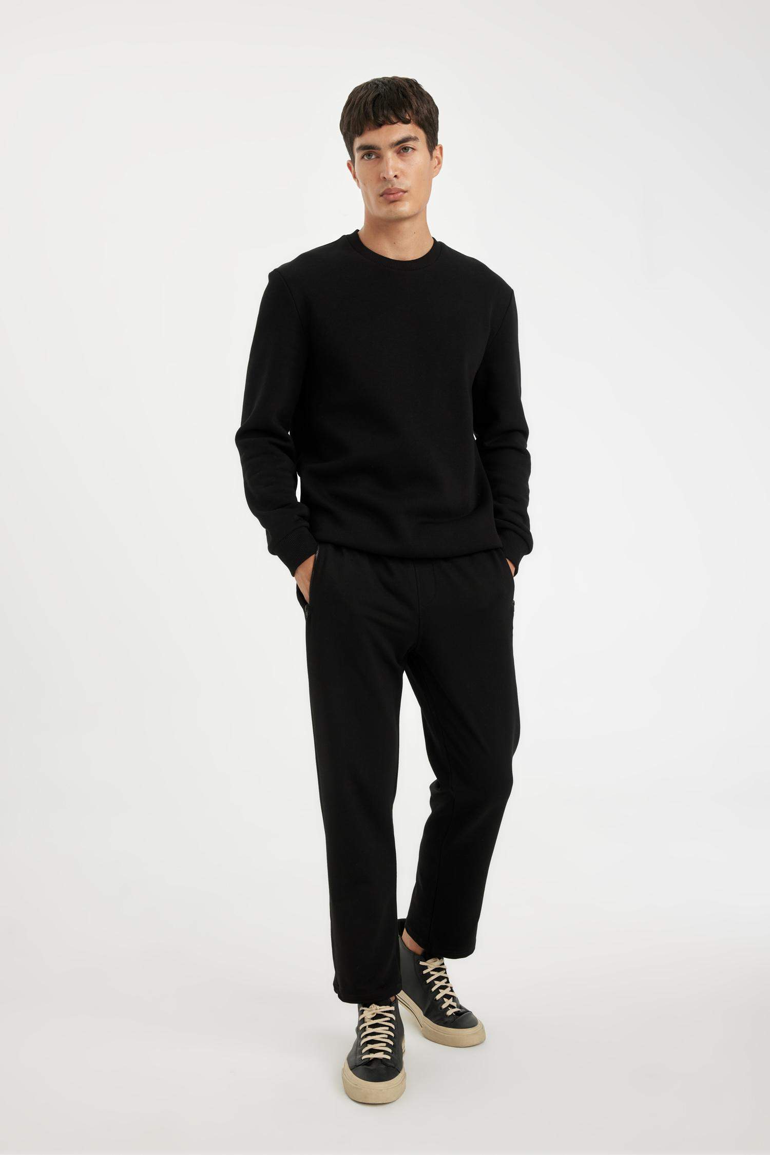 Slim Fit Regular Hem Zipper Thin Sweatshirt Fabric Trousers