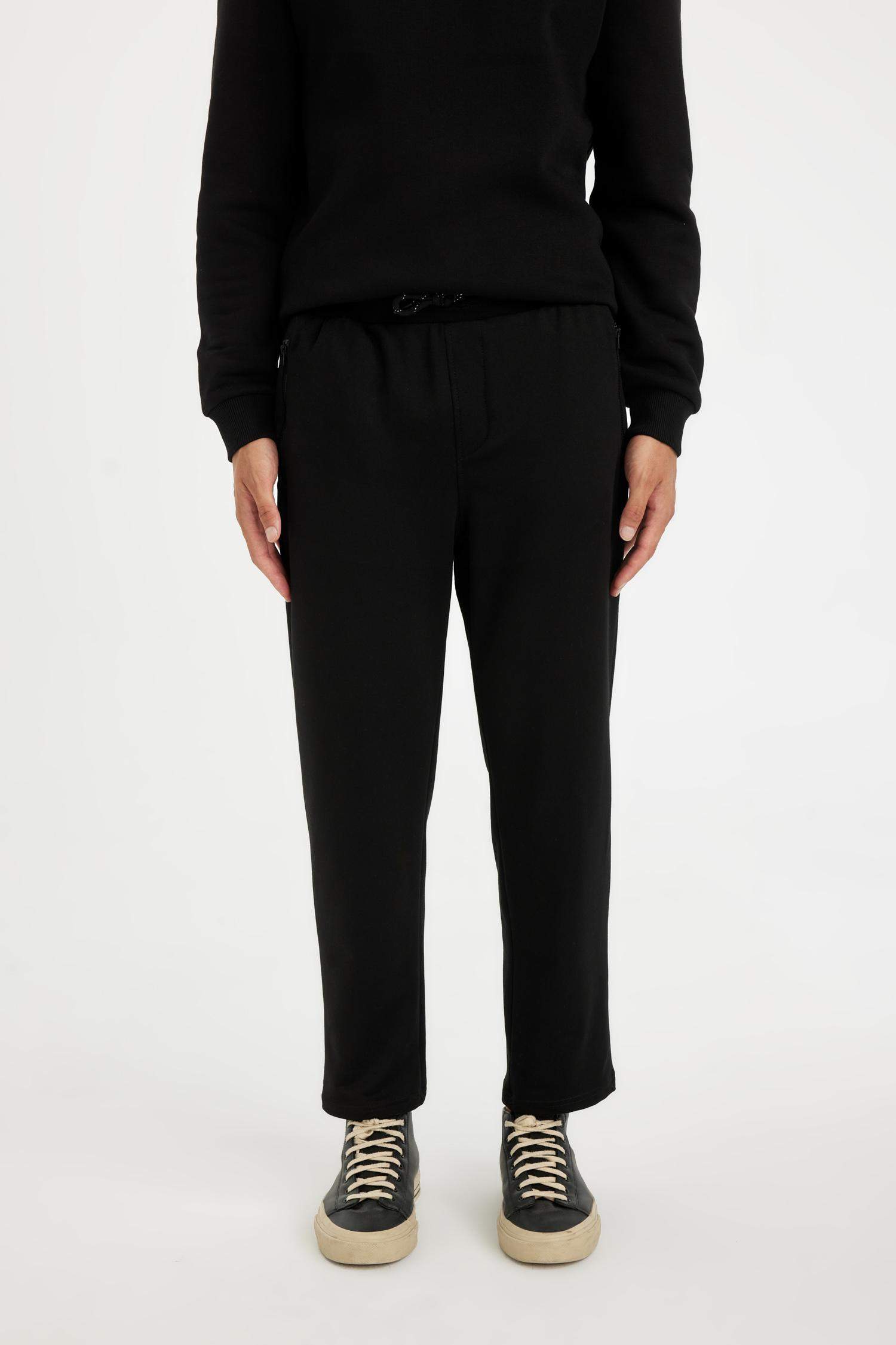 Slim Fit Regular Hem Zipper Thin Sweatshirt Fabric Trousers