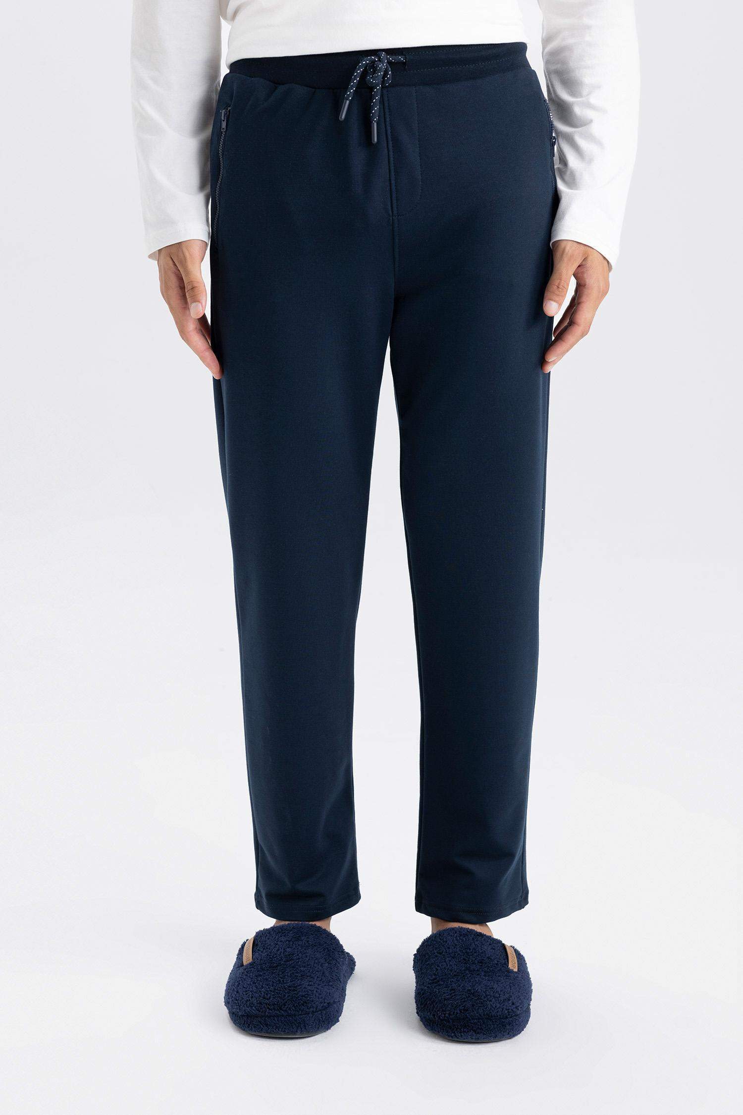 Slim Fit Regular Hem Zipper Thin Sweatshirt Fabric Trousers