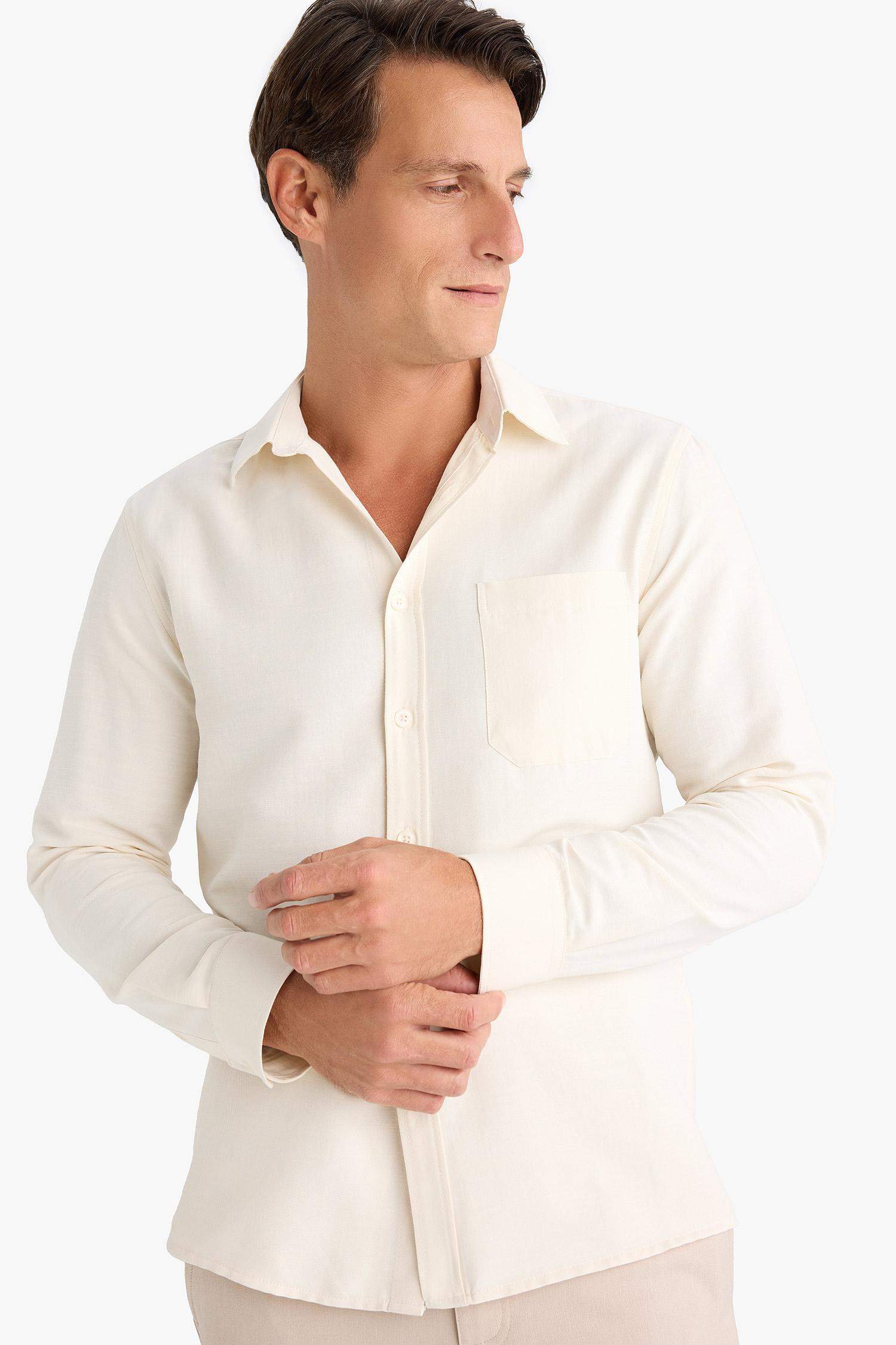 Regular Fit Polo Collar Cotton Long Sleeve Shirt