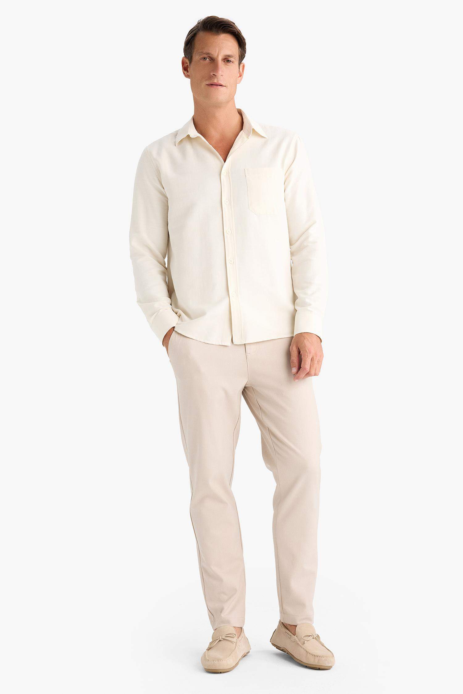 Regular Fit Polo Collar Cotton Long Sleeve Shirt