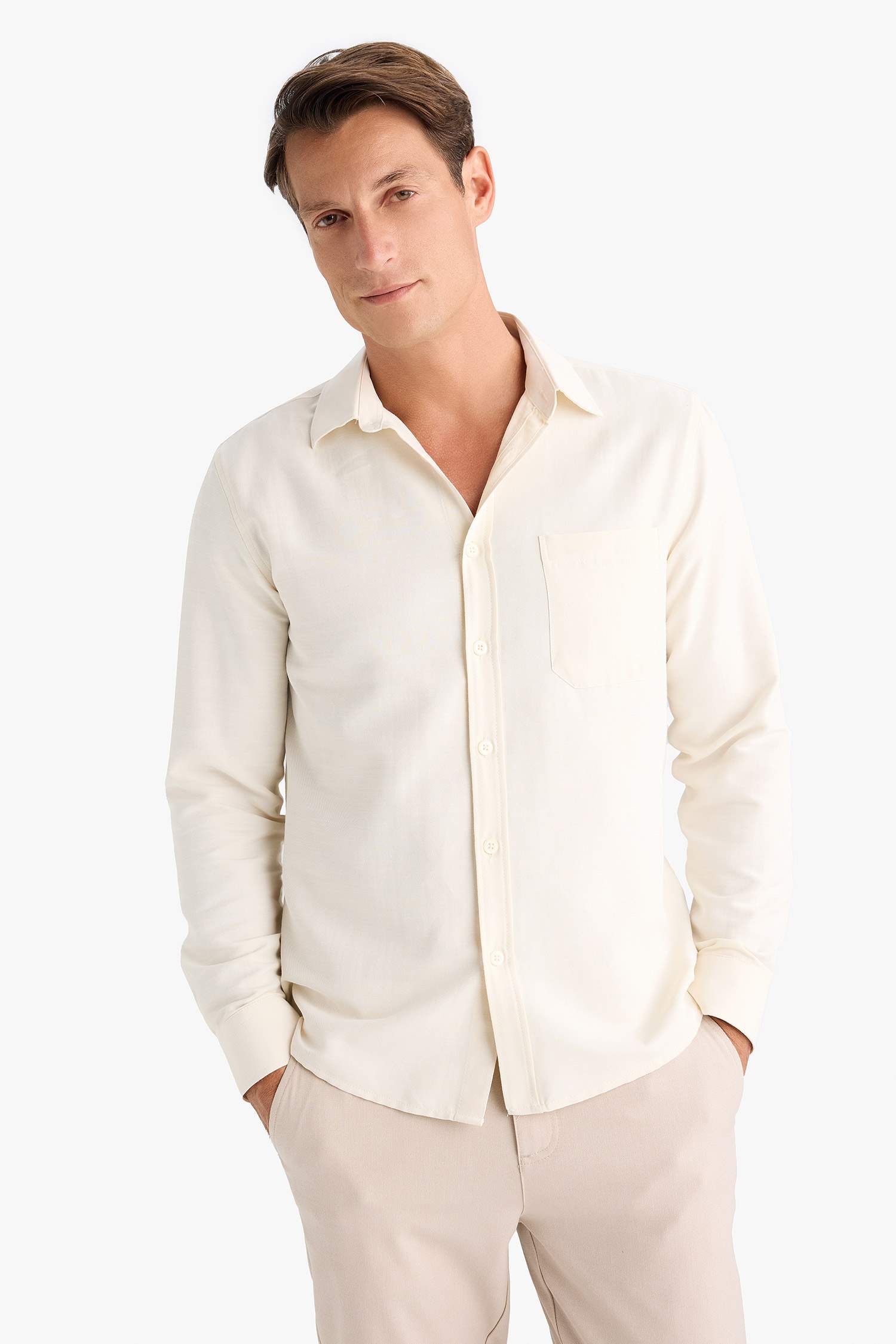 Chemise slim en coton à manches longues