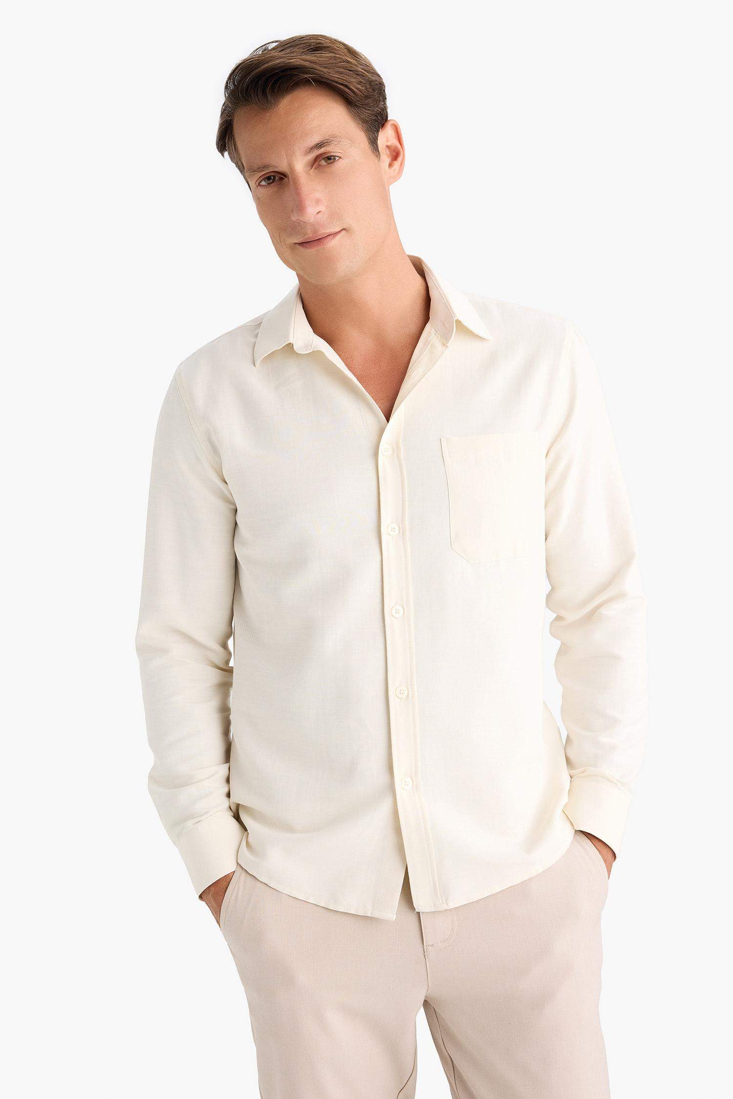 Regular Fit Polo Collar Cotton Long Sleeve Shirt