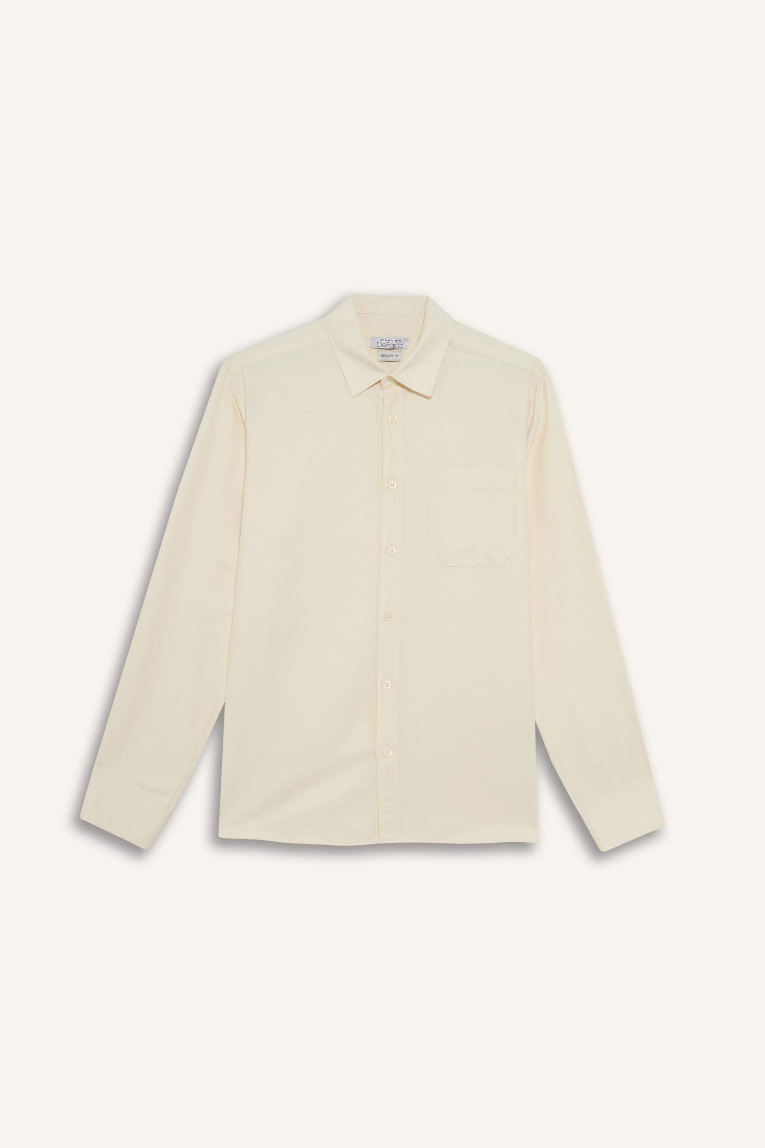 Regular Fit Polo Collar Cotton Long Sleeve Shirt