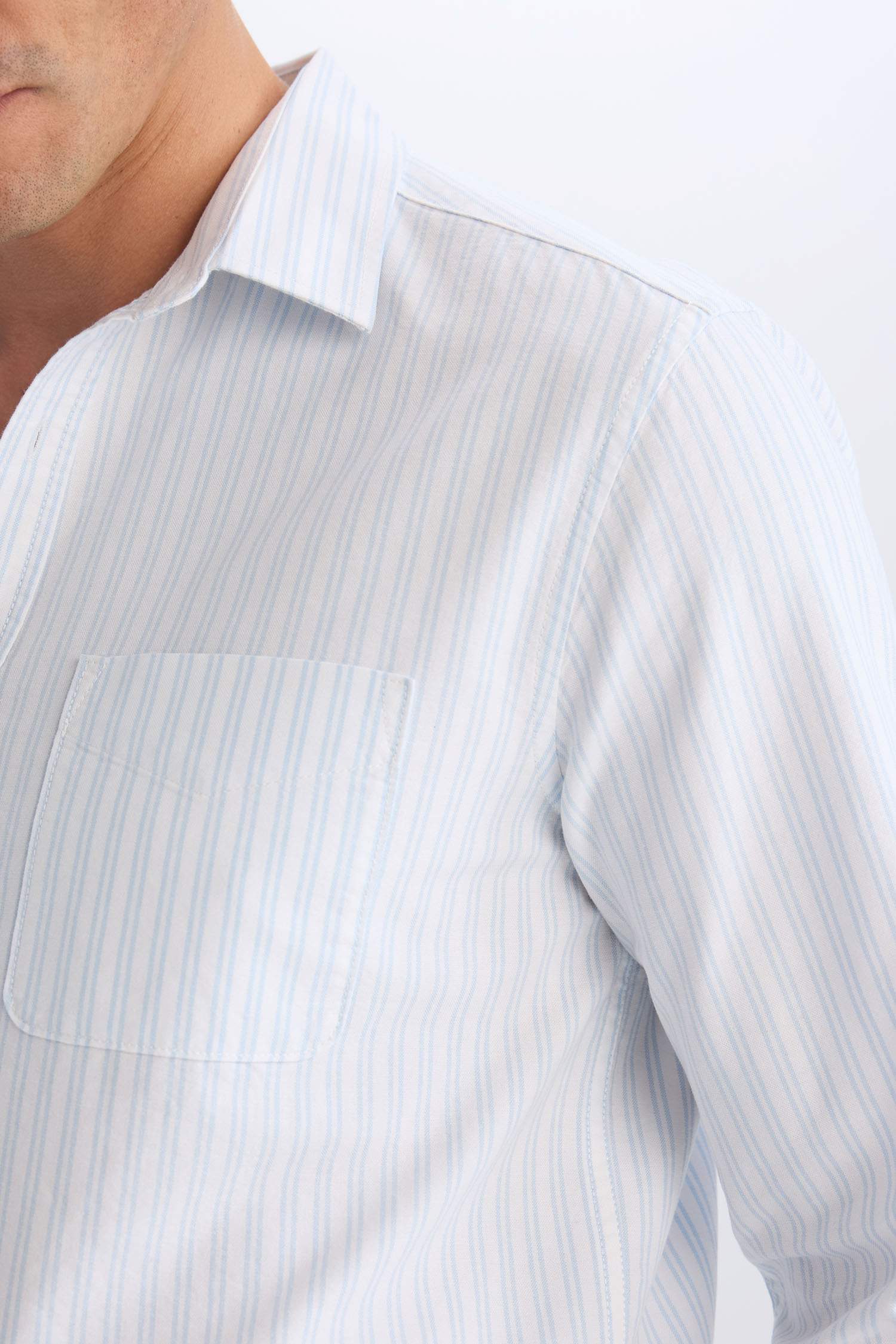 Regular Fit Polo Collar Striped Oxford Long Sleeve Shirt