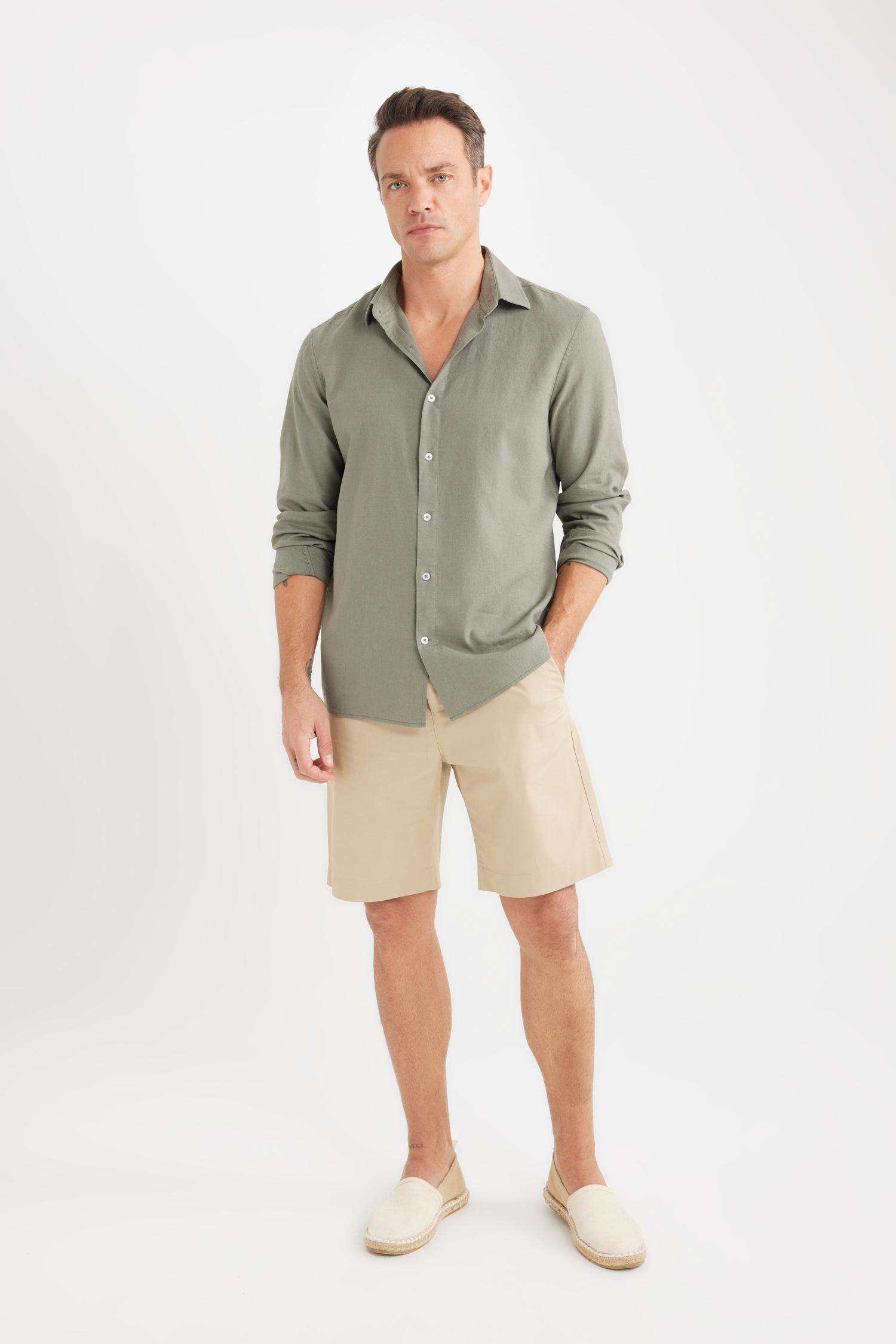 قميص ردن طويل كتان قصة عادية بياقة بولو