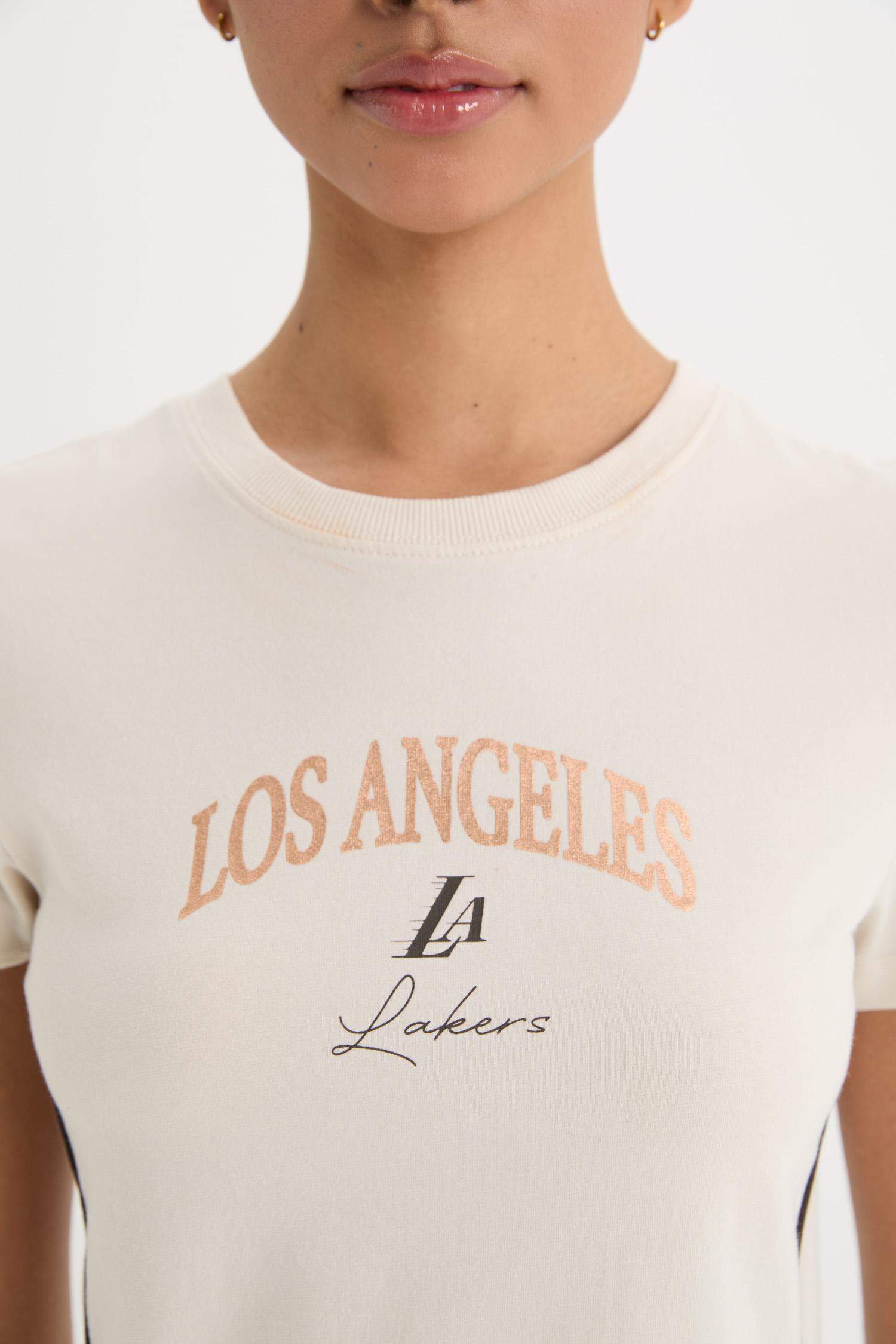 DeFactoFit NBA Los Angeles Lakers Slim Crop Fit Bisiklet Yaka Kısa Kollu Tişört