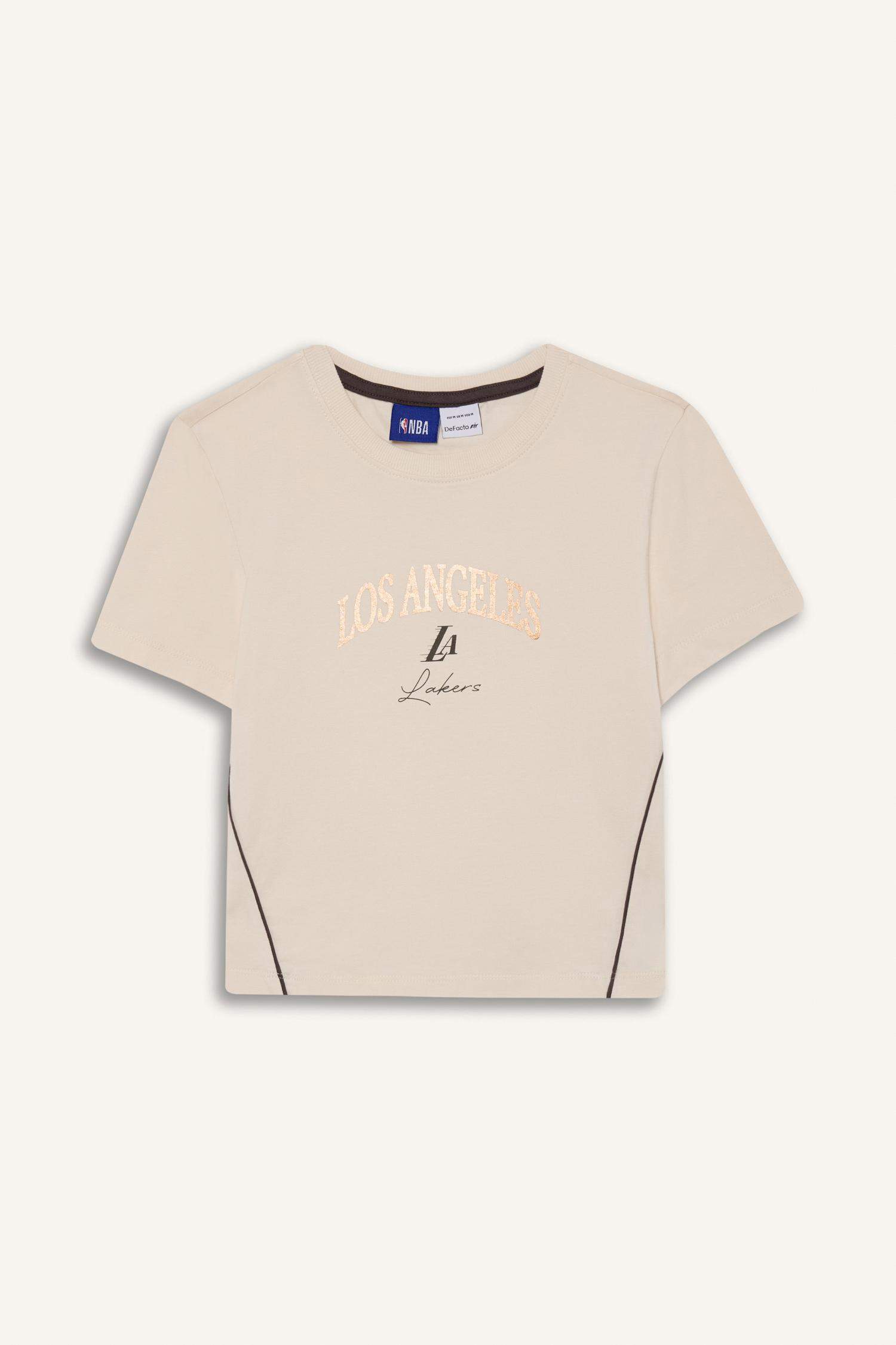 DeFactoFit NBA Los Angeles Lakers Slim Crop Fit Bisiklet Yaka Kısa Kollu Tişört