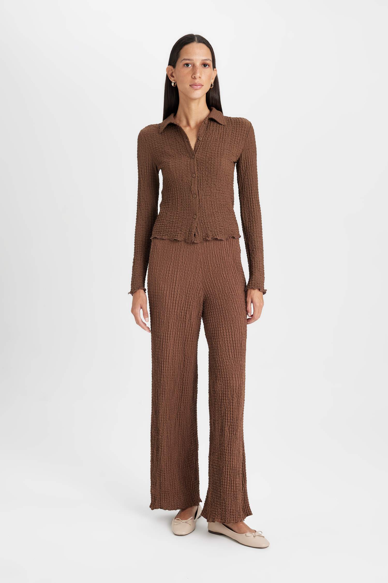 Slim Fit Dar Kesim Polo Yaka Bürümcük Uzun Kollu Tişört