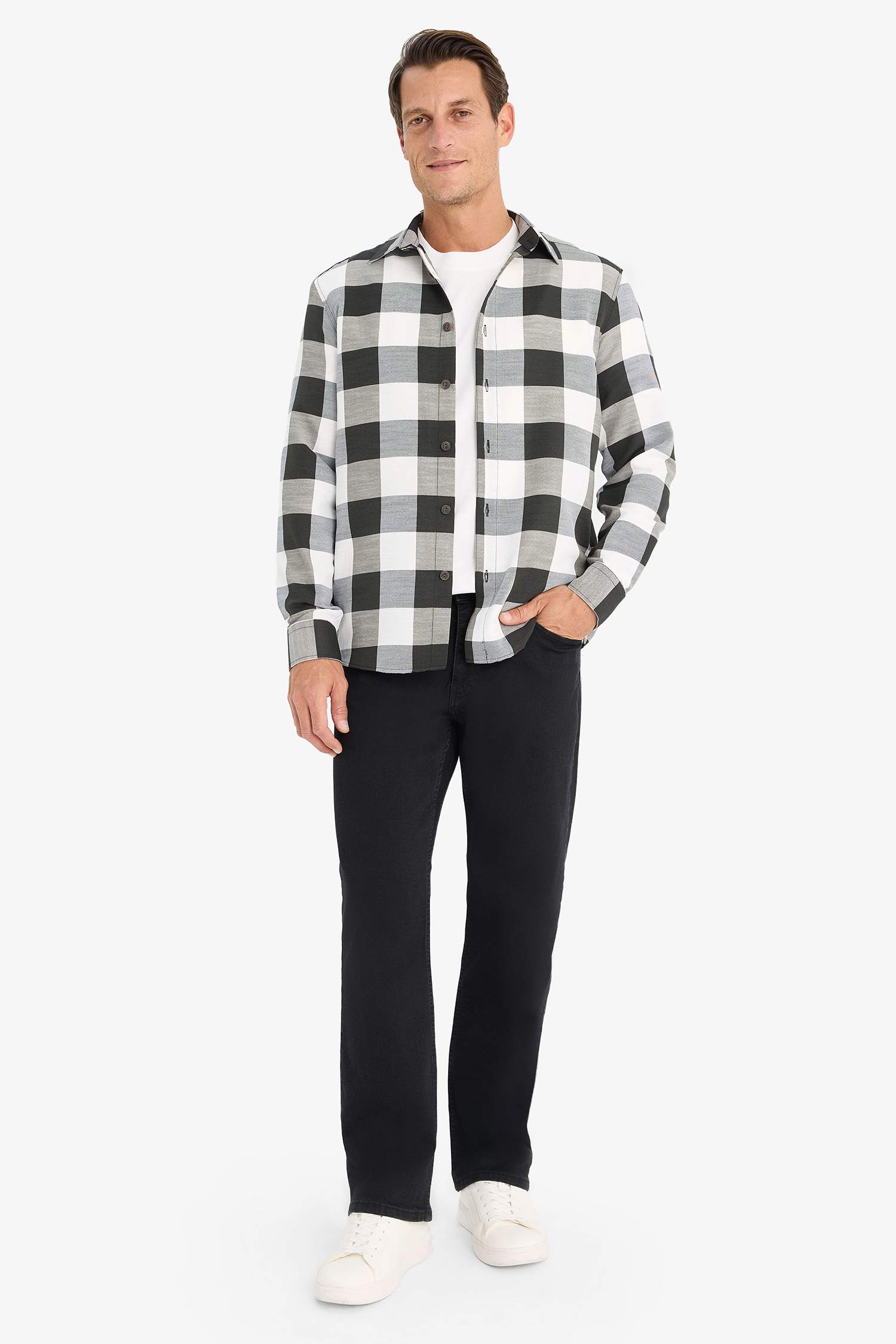 قميص ردن طويل قطن قصة عادية بياقة بولو