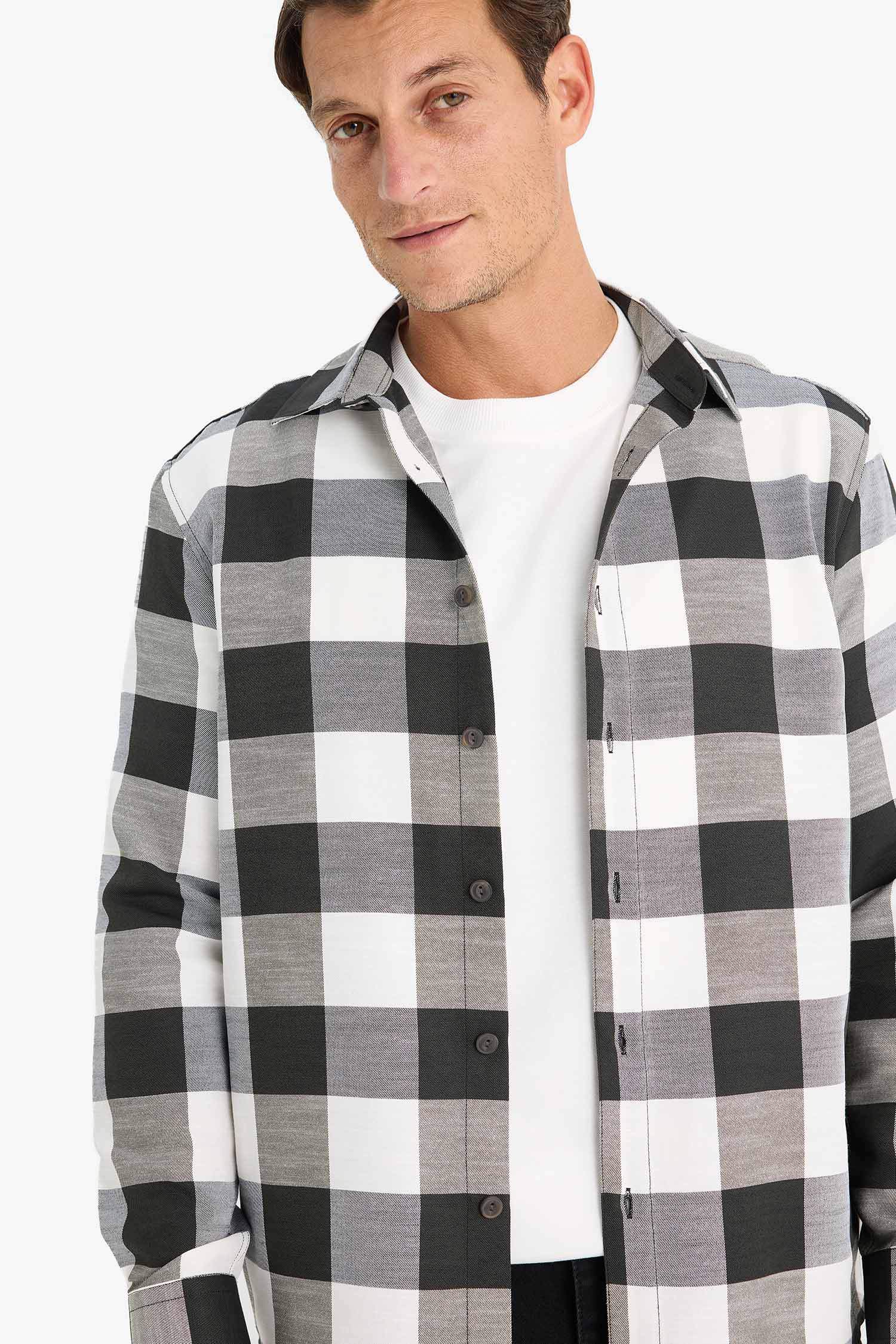 قميص ردن طويل قطن قصة عادية بياقة بولو