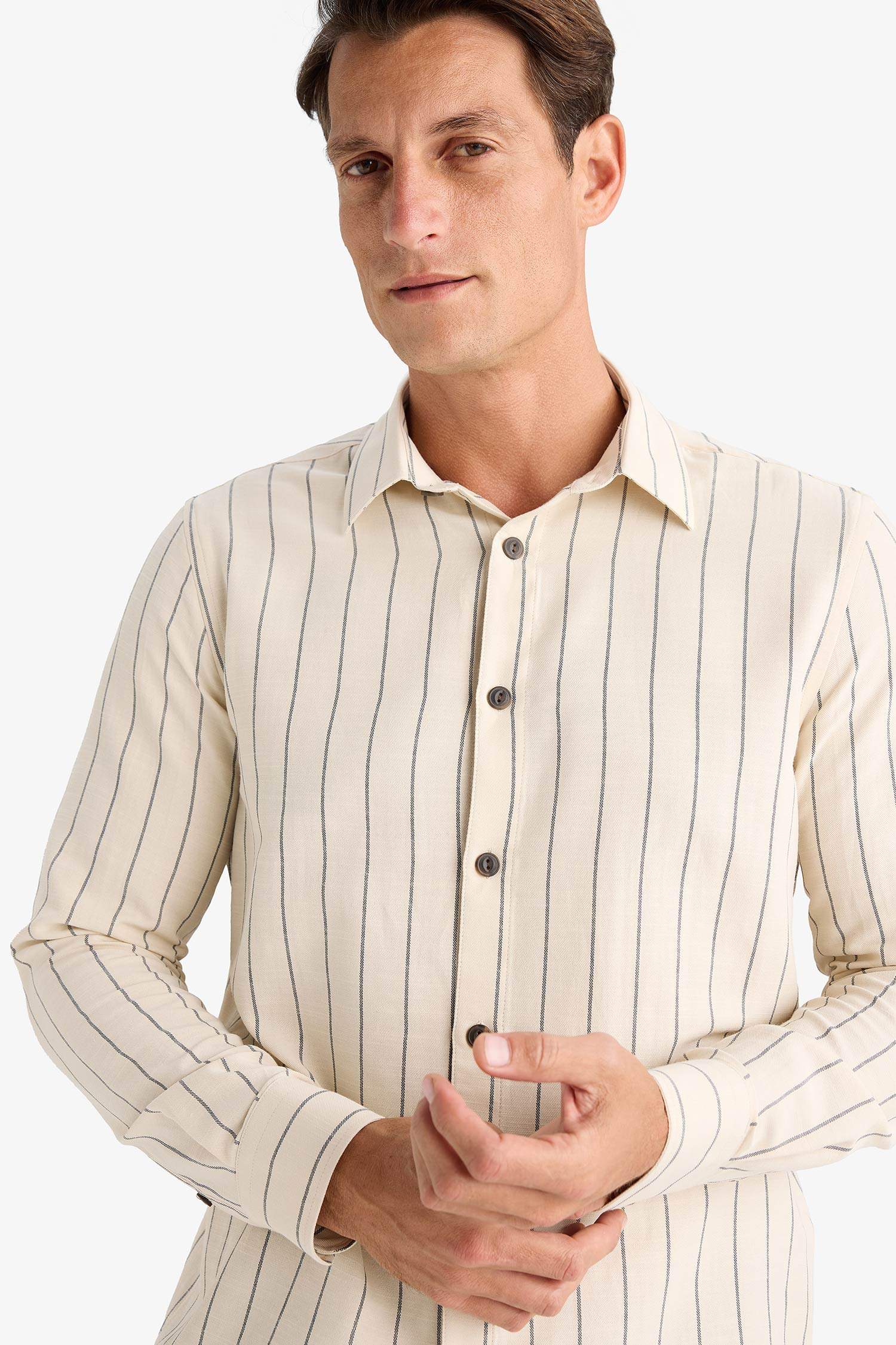 Regular Fit Polo Collar Cotton Long Sleeve Shirt